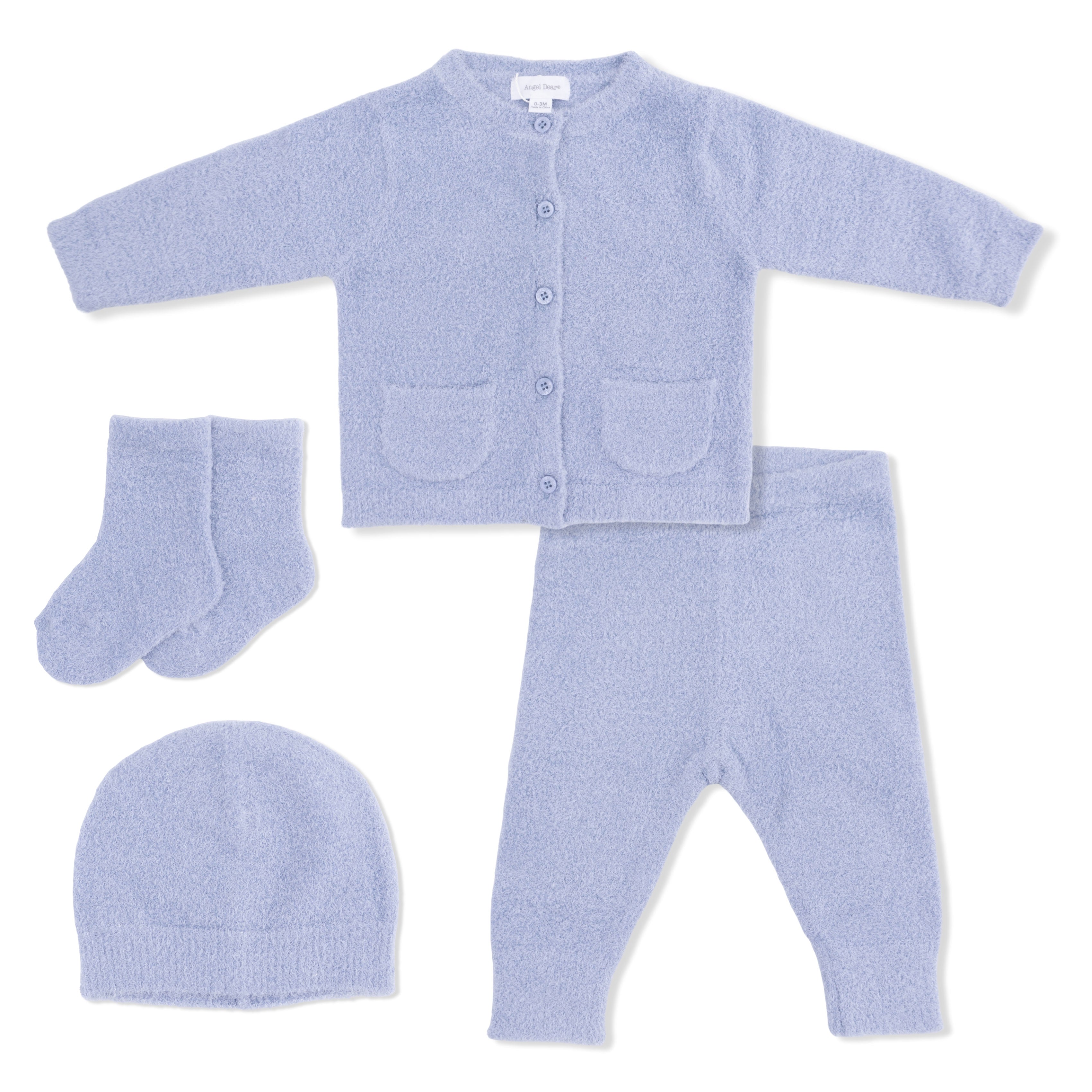 Chenille - Dusty Blue Button Down Cardigan 4 Piece Set