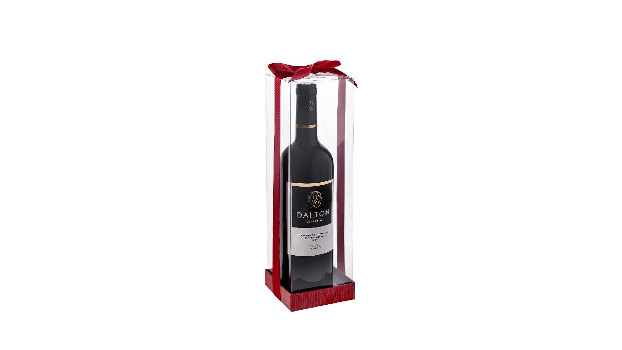 Clear Wine Bottle Gift Boxes 6 Pack With Base Lid & Ribbon Maroon 3.5x3.5 X12.75