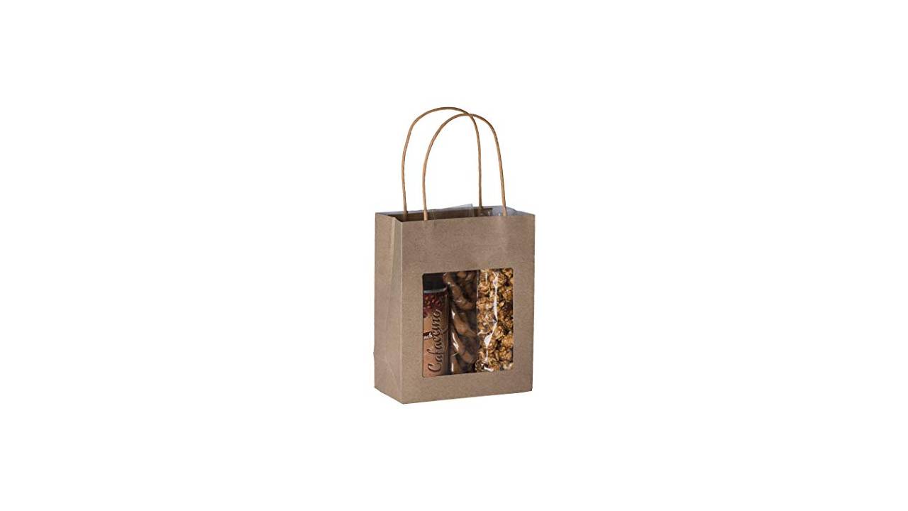 Brown Kraft Paper Bag With Window 20 Pack 7.75"x 6.25"x 3"