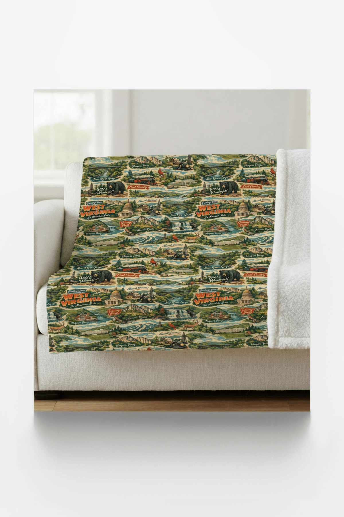 West Virginia Postcard Memories Sherpa Blanket