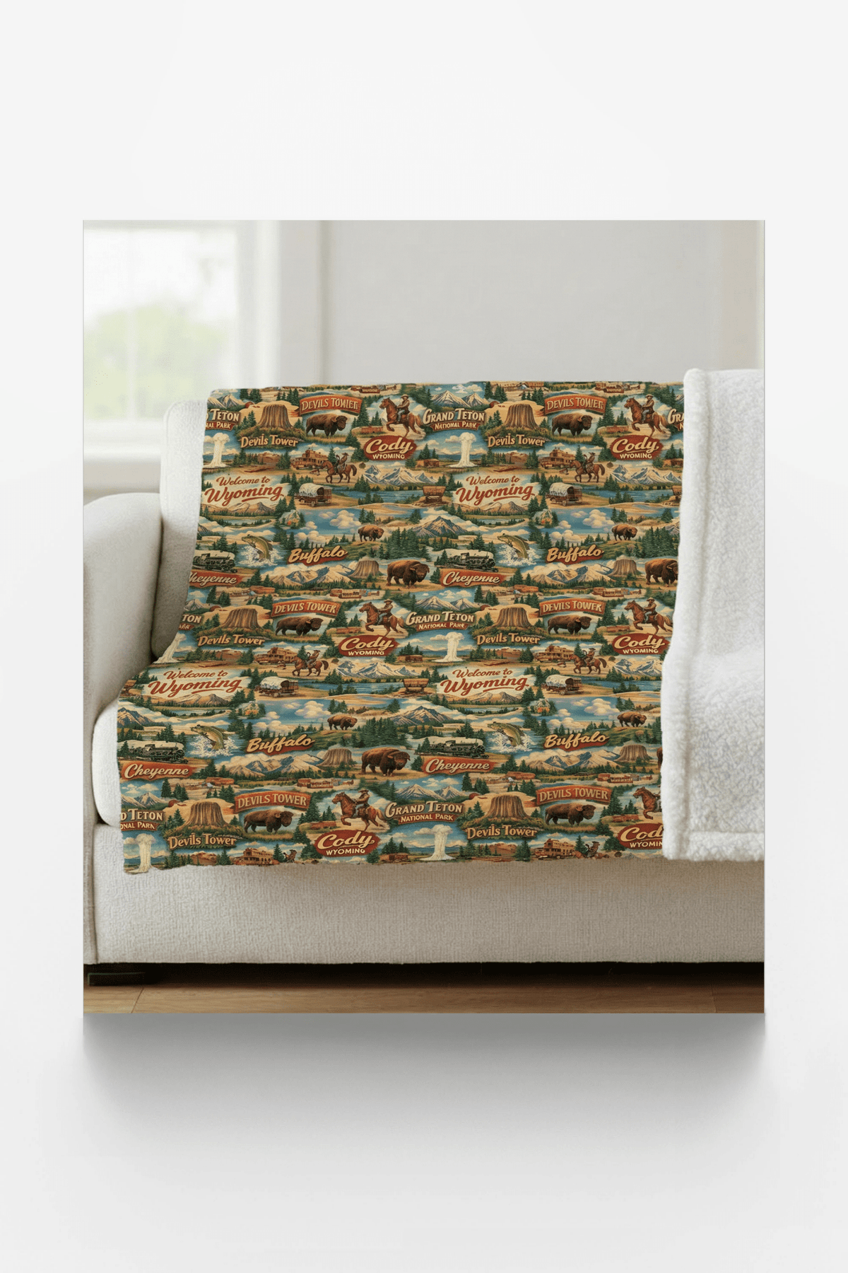 Wyoming Postcard Memories Sherpa Blanket