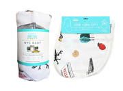 Gift Set: New York City Baby Muslin Swaddle Blanket And Burp Cloth/bib Combo Extra Large Bamboo Cotton