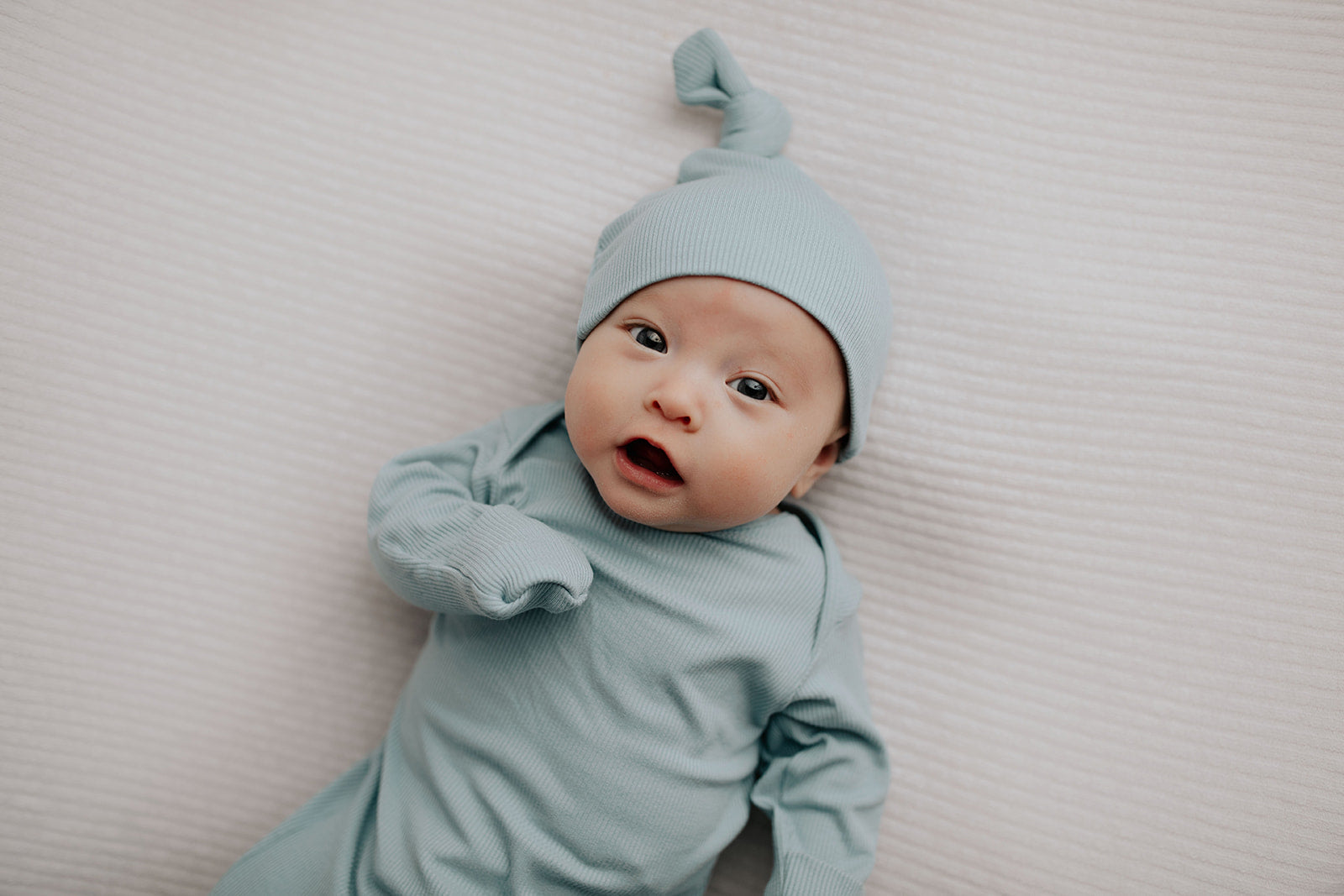 Blue Bird Ribbed Knotted Newborn Gown