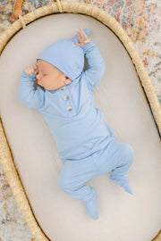 Top And Bottom Outfit And Hat Set - (newborn-3 Months) Baby Blue