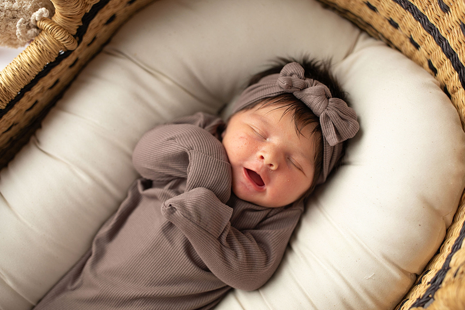 Cocoa Brown Ribbed Knotted Newborn Baby Gown