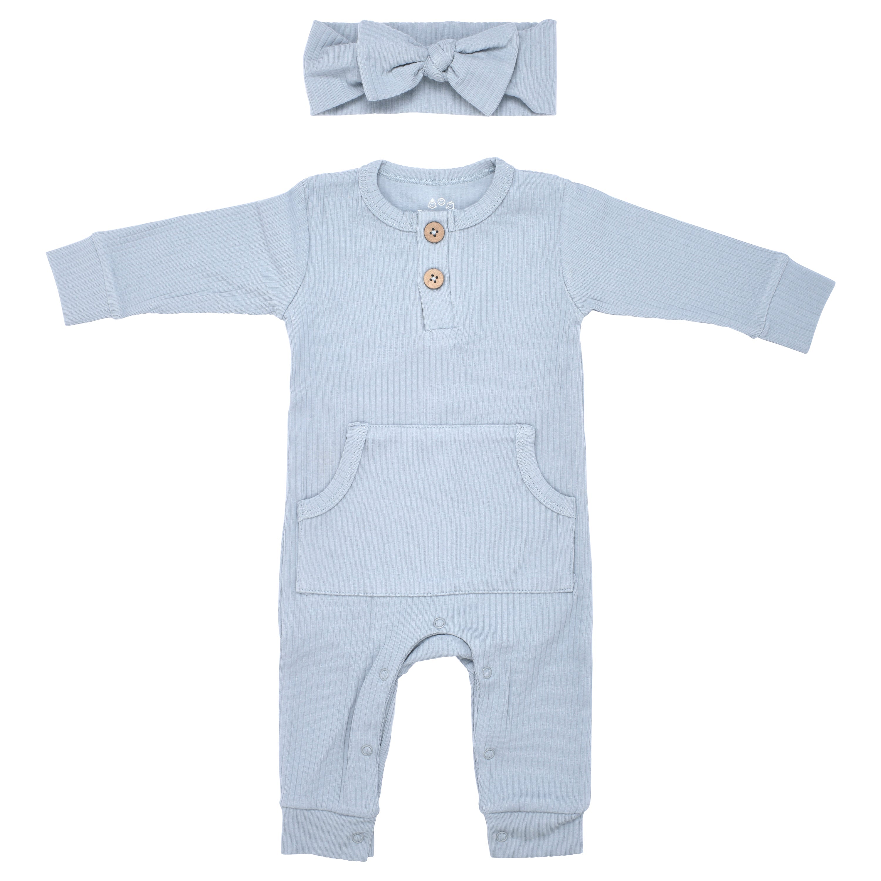 Blissful Blue Baby Ribbed Playsuit With Pockets