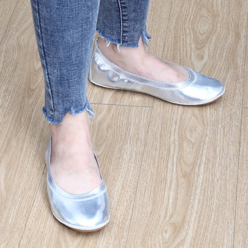 Nina Foldable Ballet Flat In Silver Peta-approved Vegan Leather