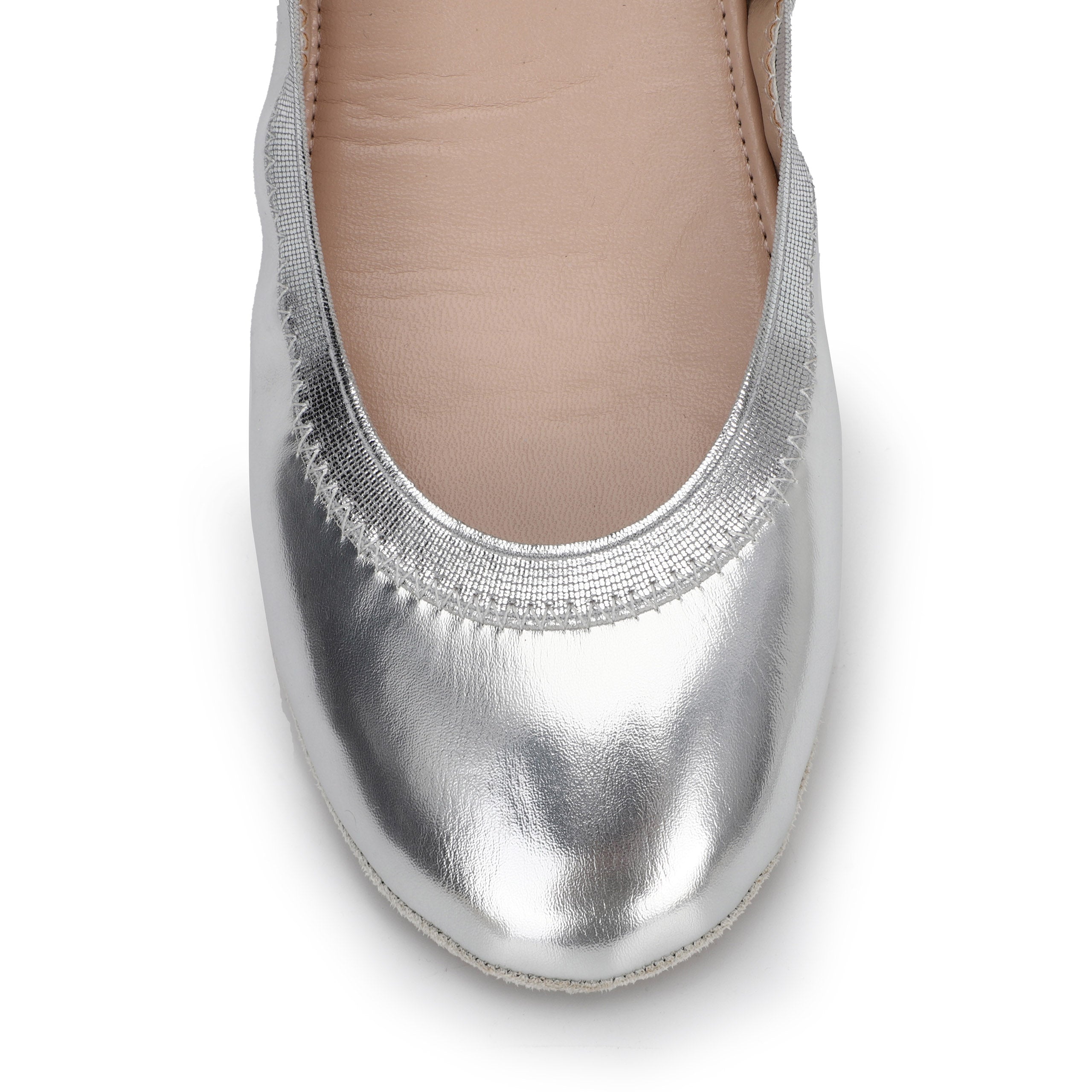 Nina Foldable Ballet Flat In Silver Peta-approved Vegan Leather