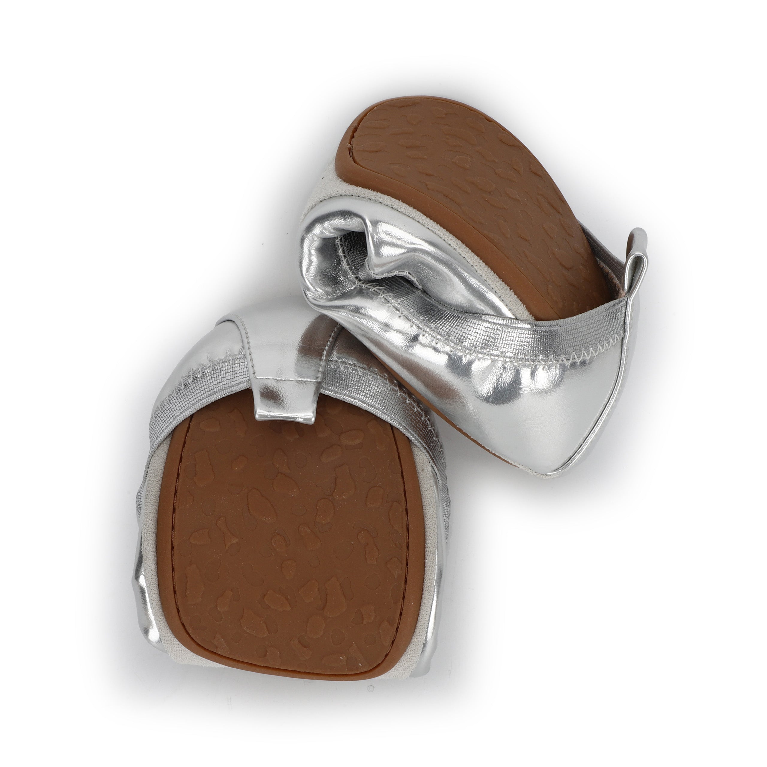 Nina Foldable Ballet Flat In Silver Peta-approved Vegan Leather