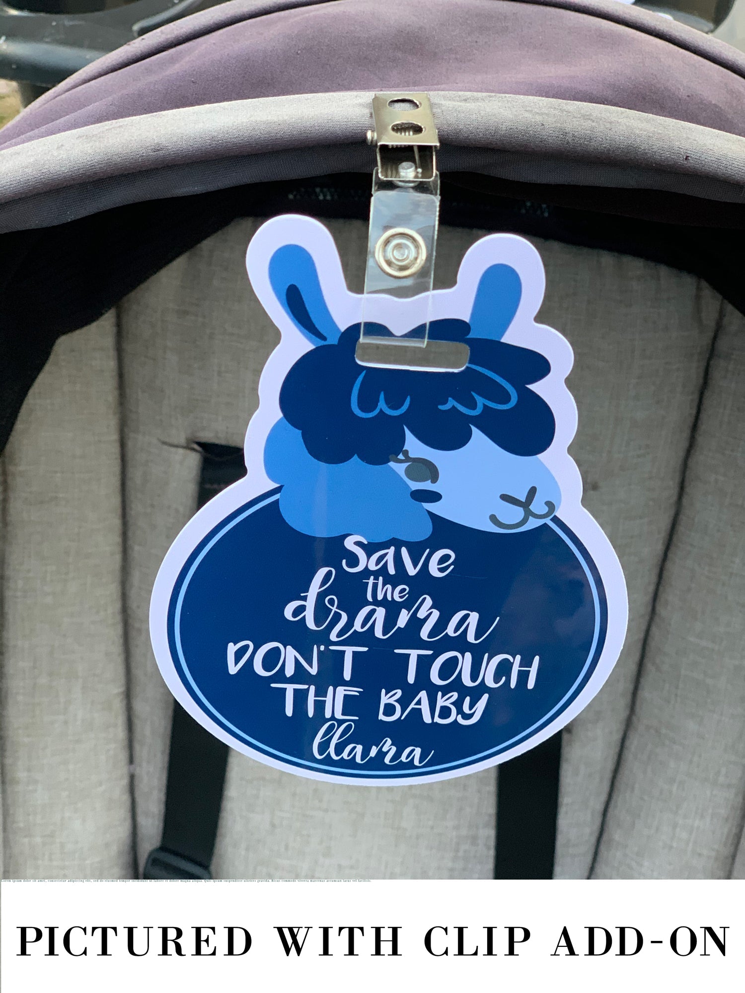 Blue Llama No Touching Baby Car Seat Tag