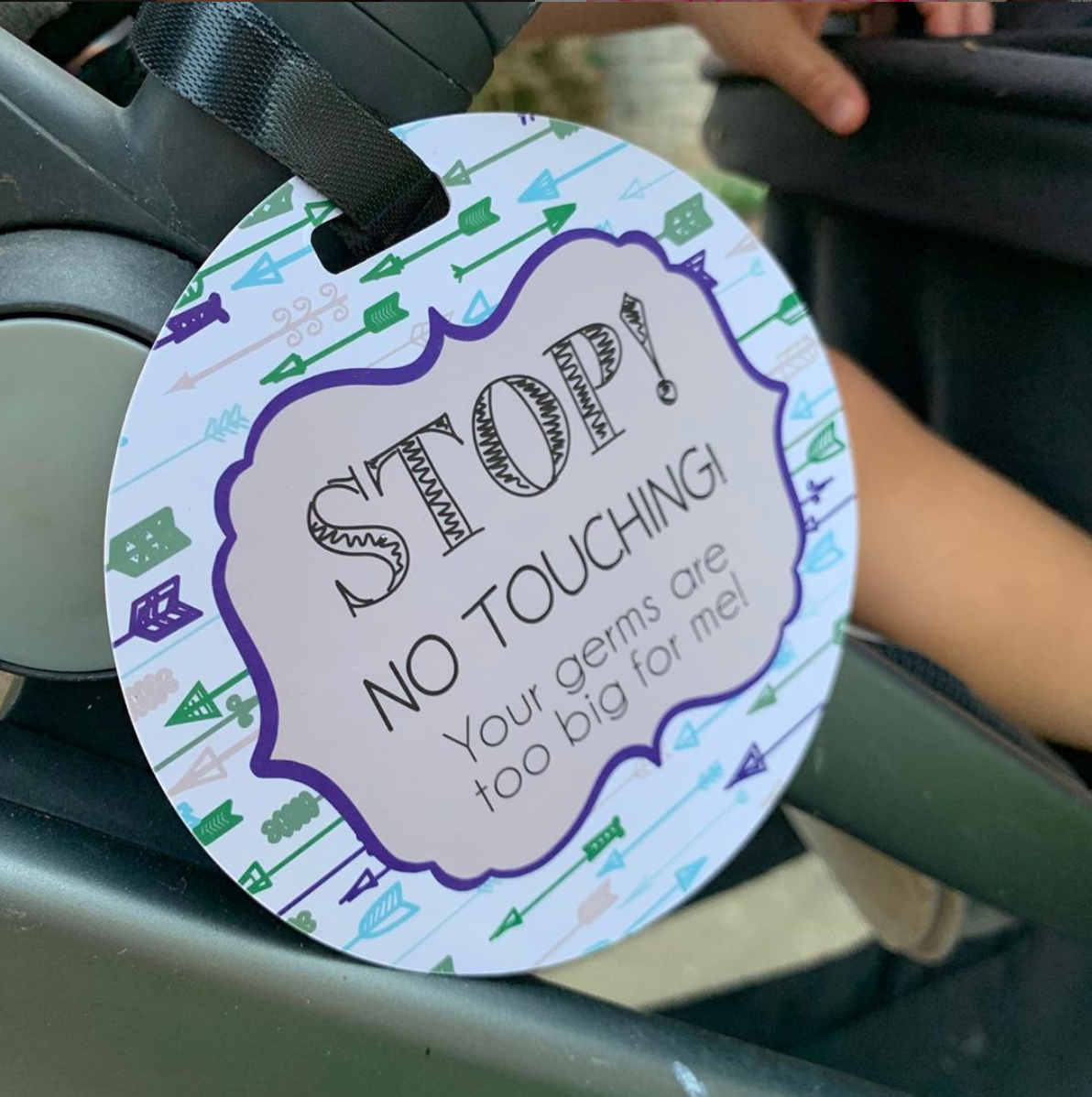 Blue Arrows No Touching Newborn Baby Car Seat Sign Tag