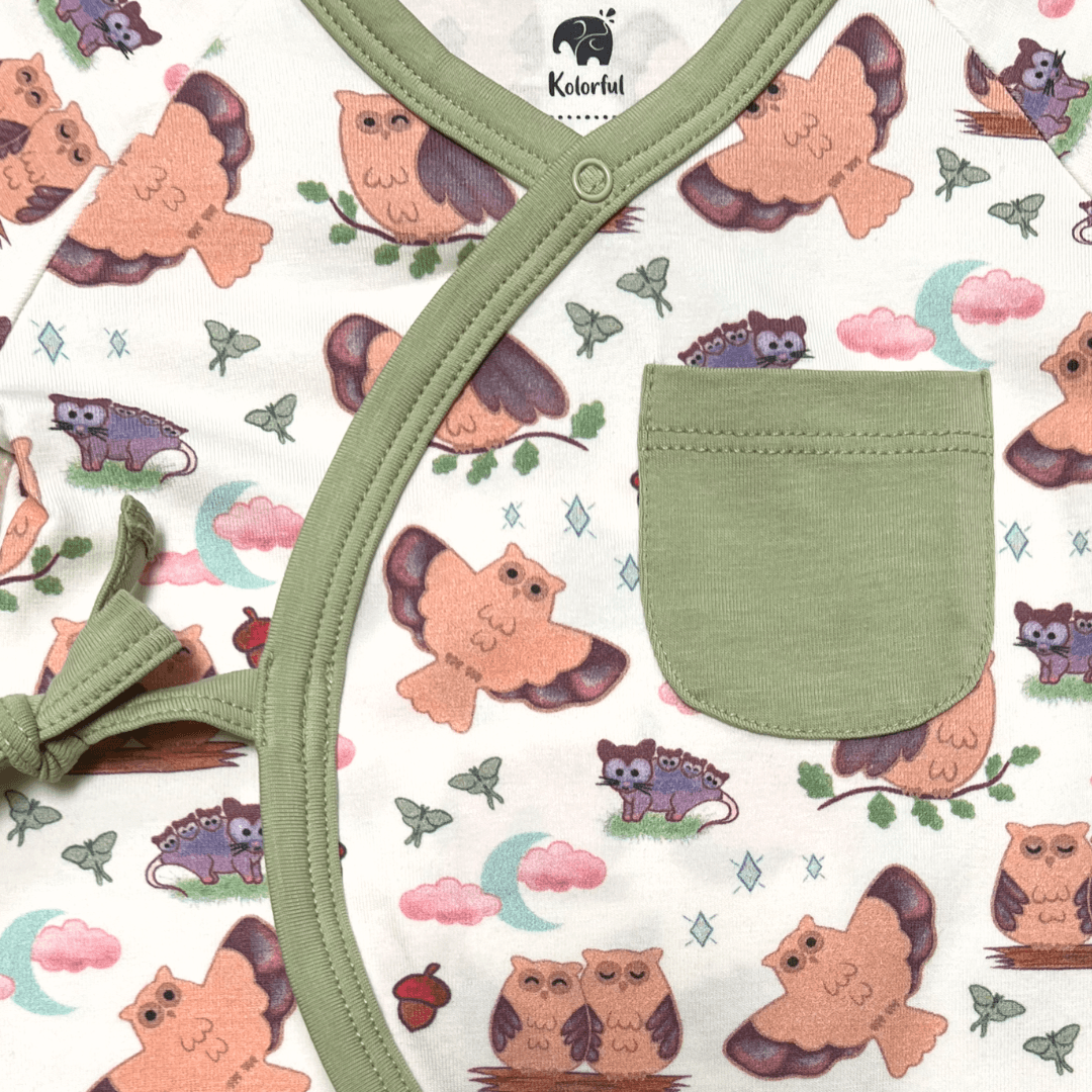 Owl Kimono Long Sleeve Romper | Organic Pima Cotton