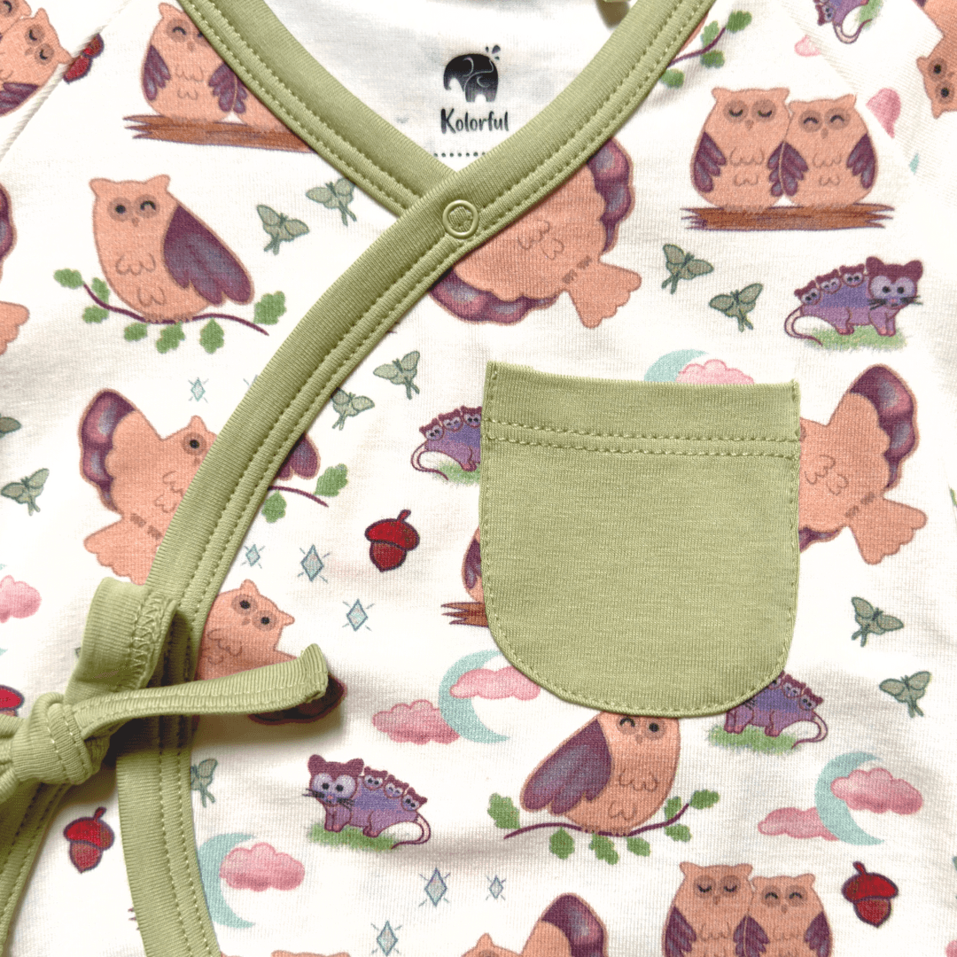 Owl Kimono Shorty Romper | Organic Pima Cotton