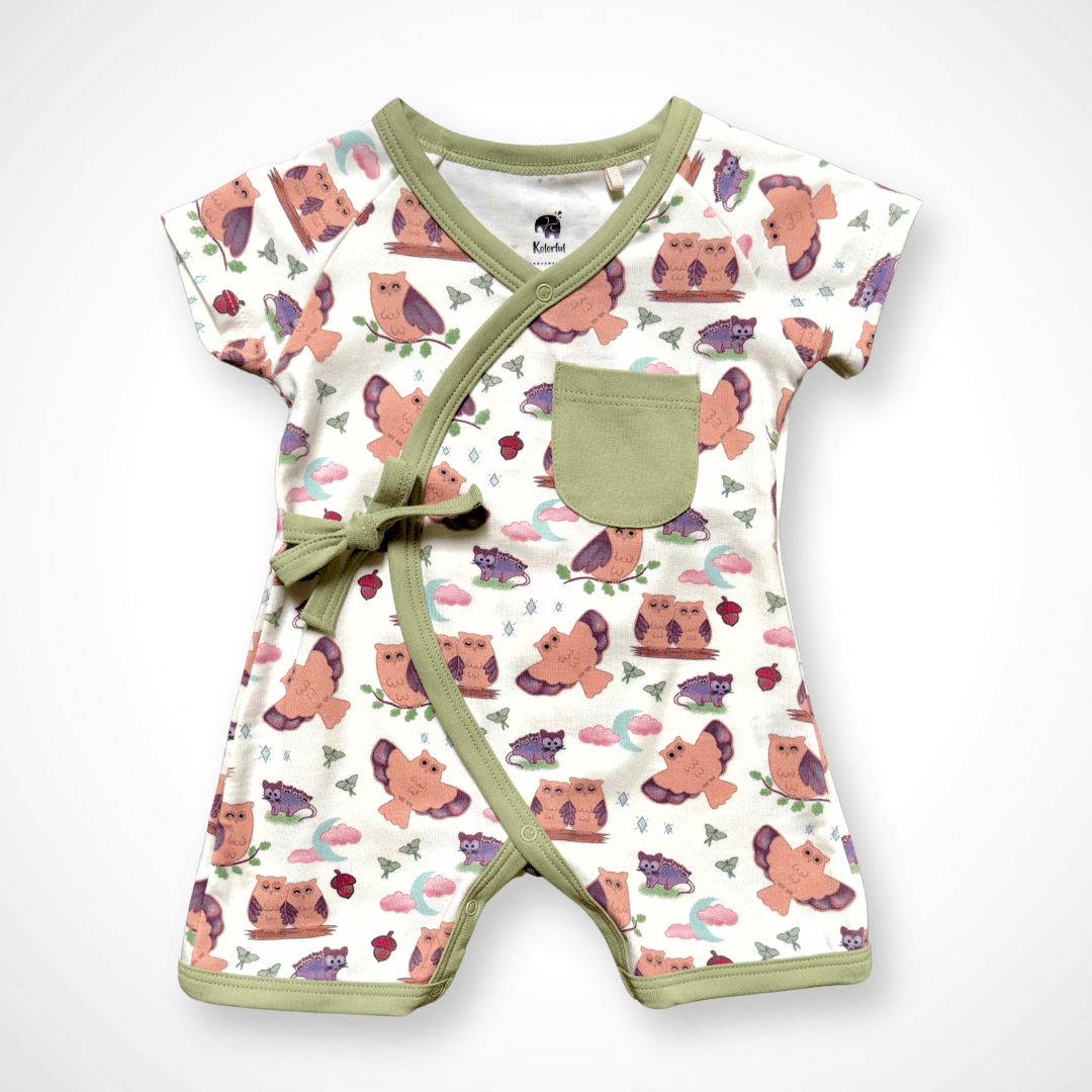 Owl Kimono Shorty Romper | Organic Pima Cotton