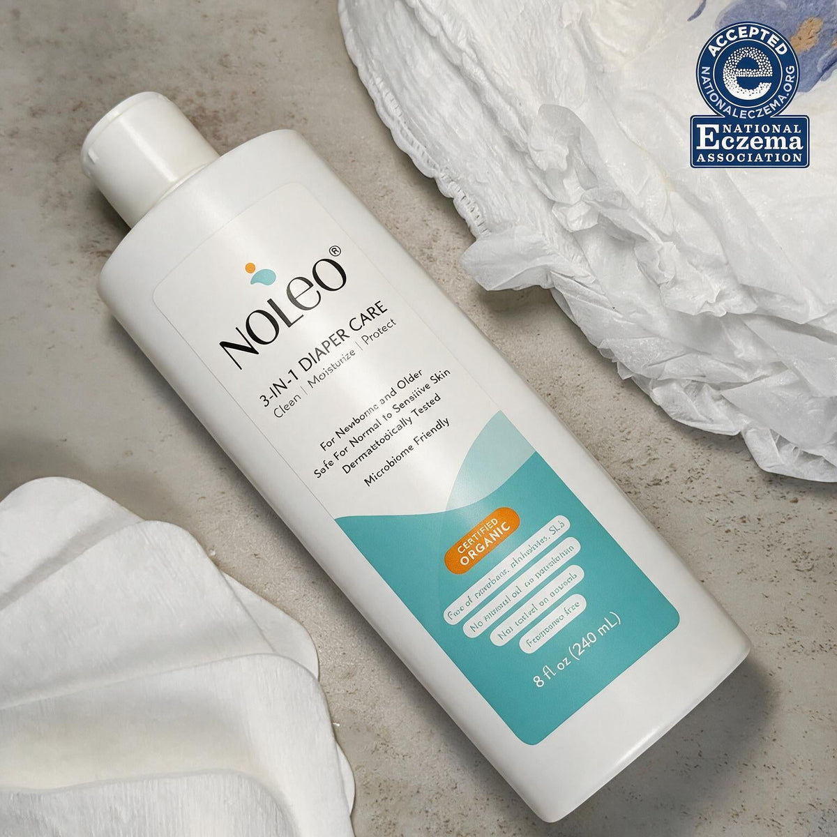Noleo Duo: 3-in-1 Diaper Rash Cream & Large Cotton Pads