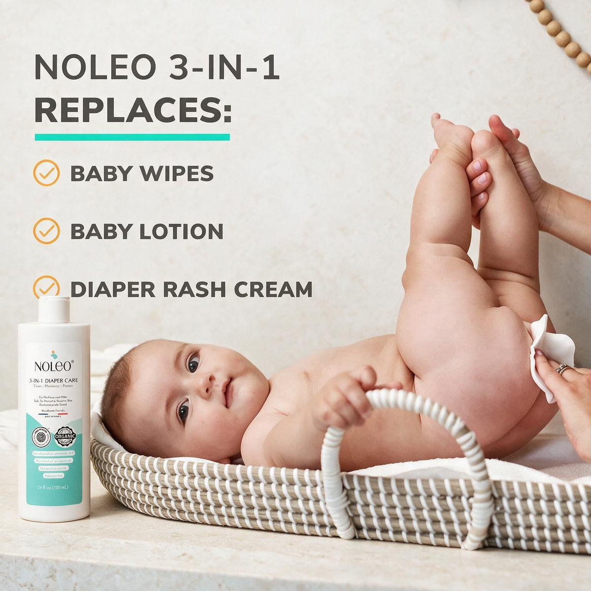 Noleo Duo: 3-in-1 Diaper Rash Cream & Large Cotton Pads