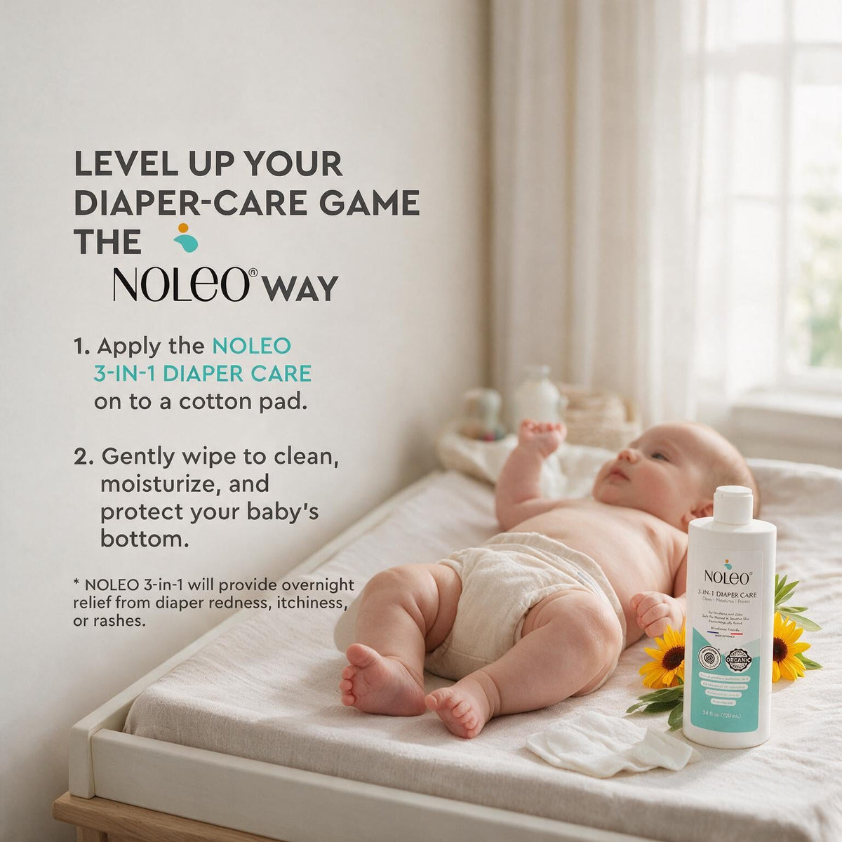 Noleo Duo: 3-in-1 Diaper Rash Cream & Large Cotton Pads