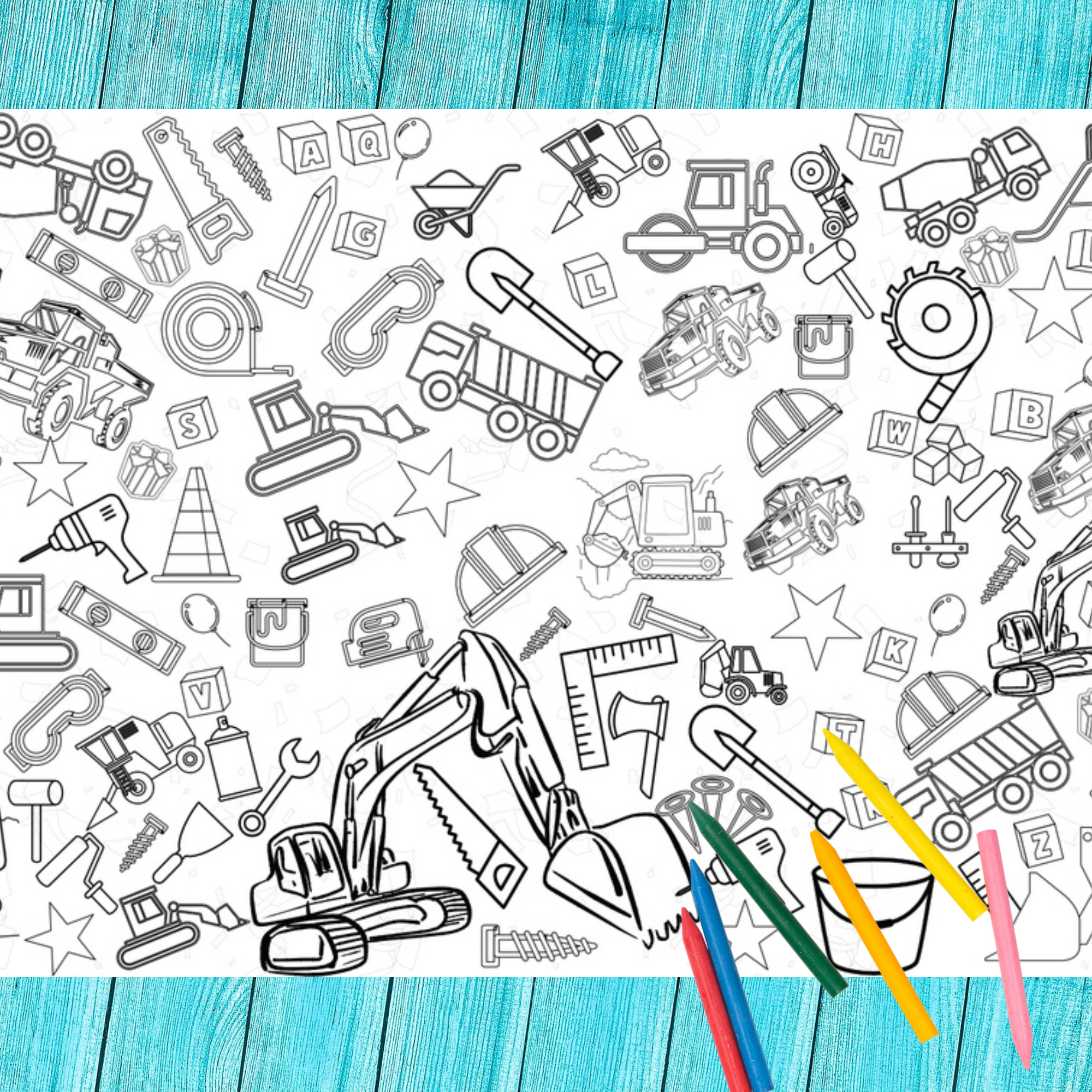 Construction Birthday Coloring Tablecloth