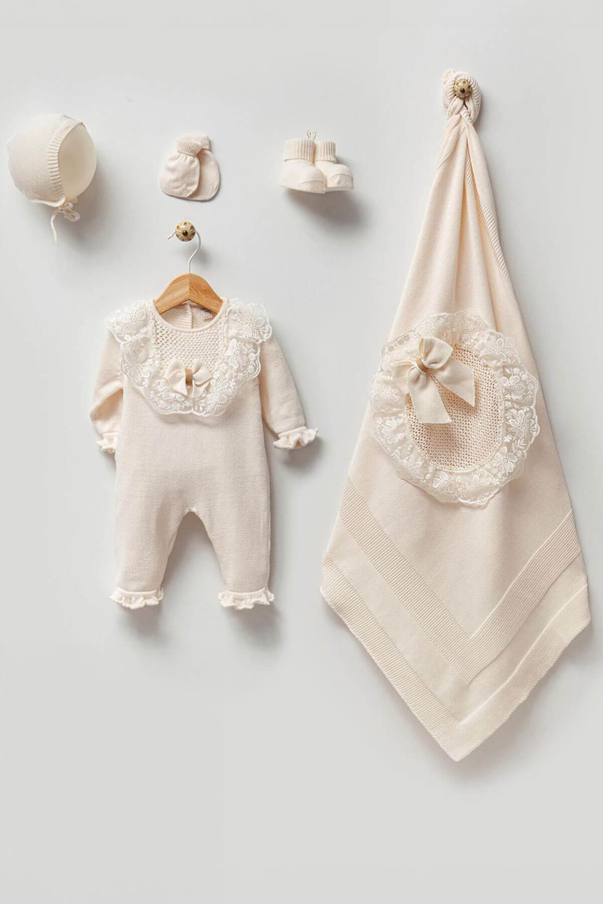 Nora Cream Newborn Knitwear Coming Home Set (5 Pcs)