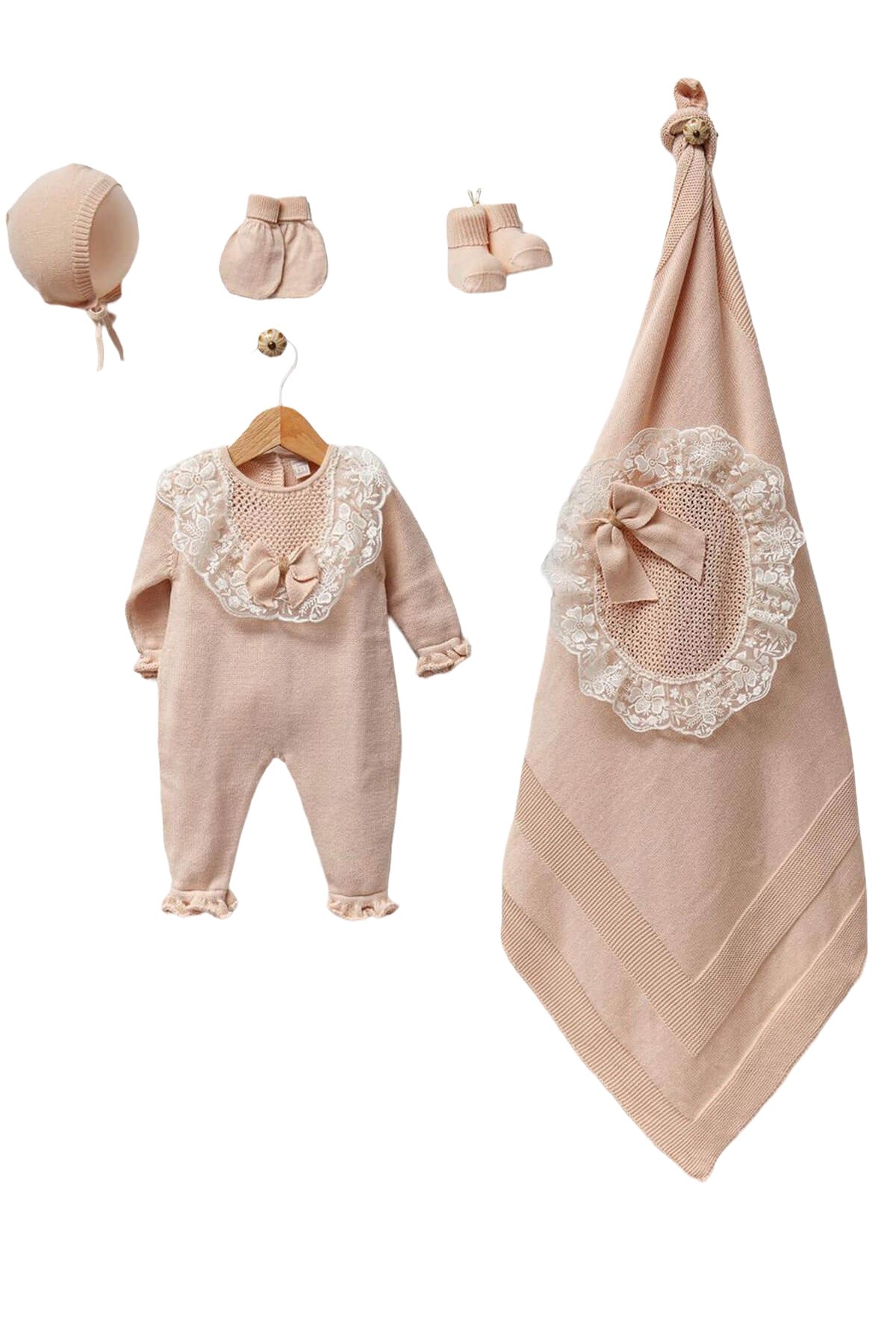 Nora Beige Newborn Knitwear Coming Home Set (5 Pcs)