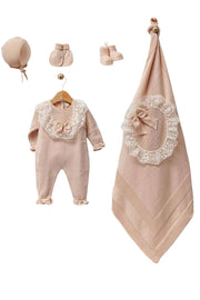 Nora Beige Newborn Knitwear Coming Home Set (5 Pcs)