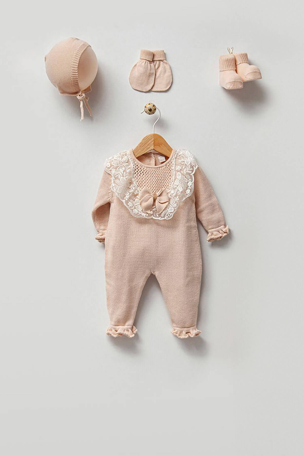 Nora Beige Newborn Knitwear Coming Home Set (5 Pcs)