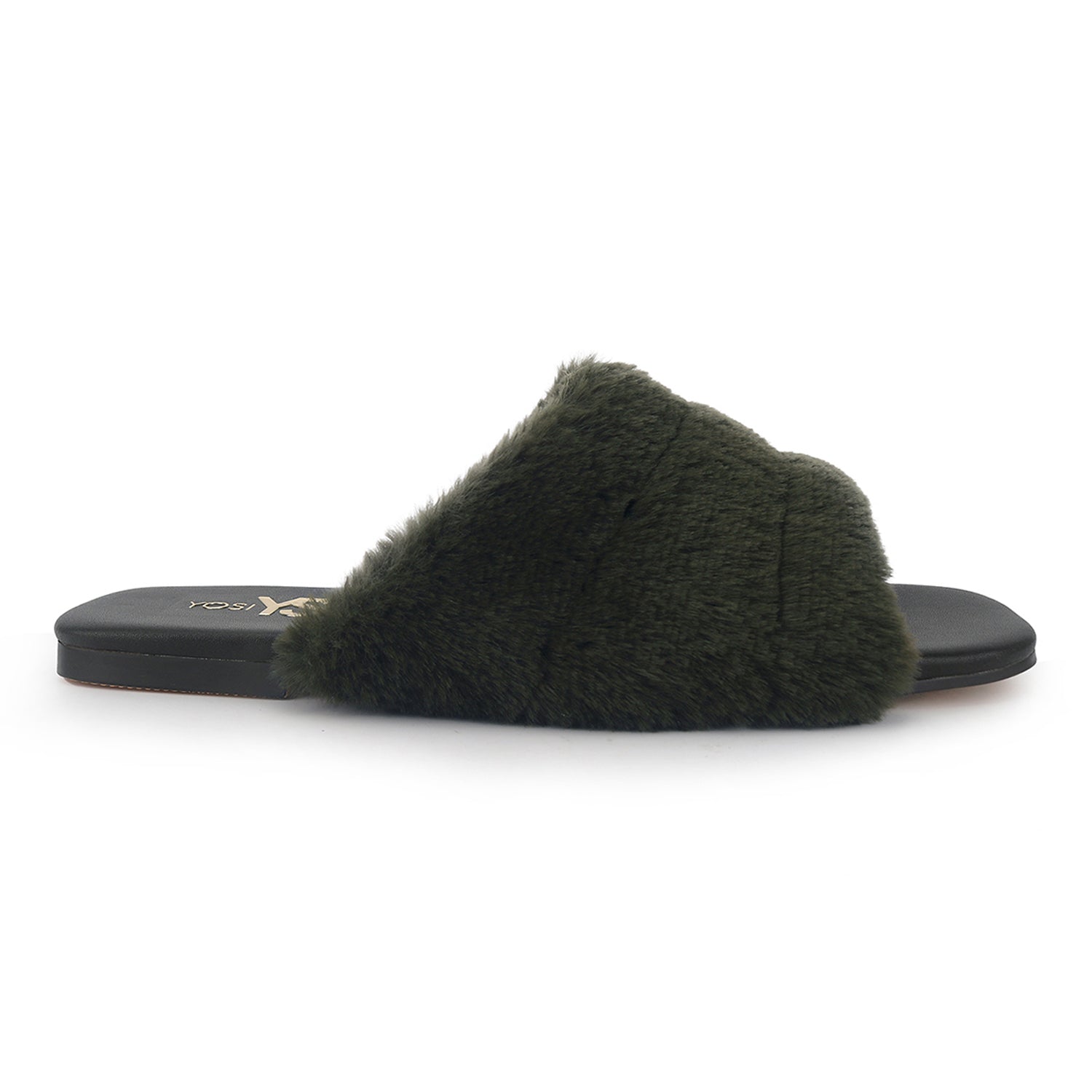 Nora Slide In Olive Faux Fur