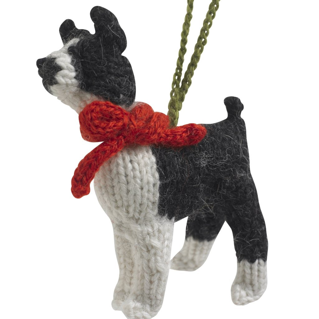 Hand Knit Alpaca Wool Christmas Ornament - Boston Terrier Dog