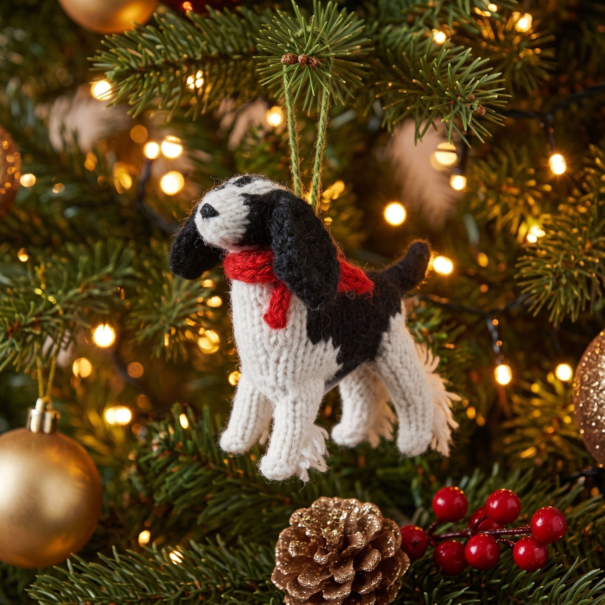 Hand Knit Alpaca Wool Christmas Ornament - Spaniel Dog