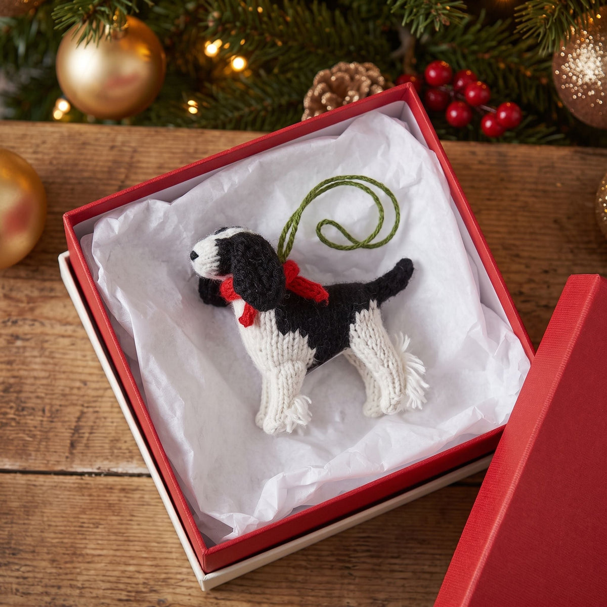 Hand Knit Alpaca Wool Christmas Ornament - Spaniel Dog