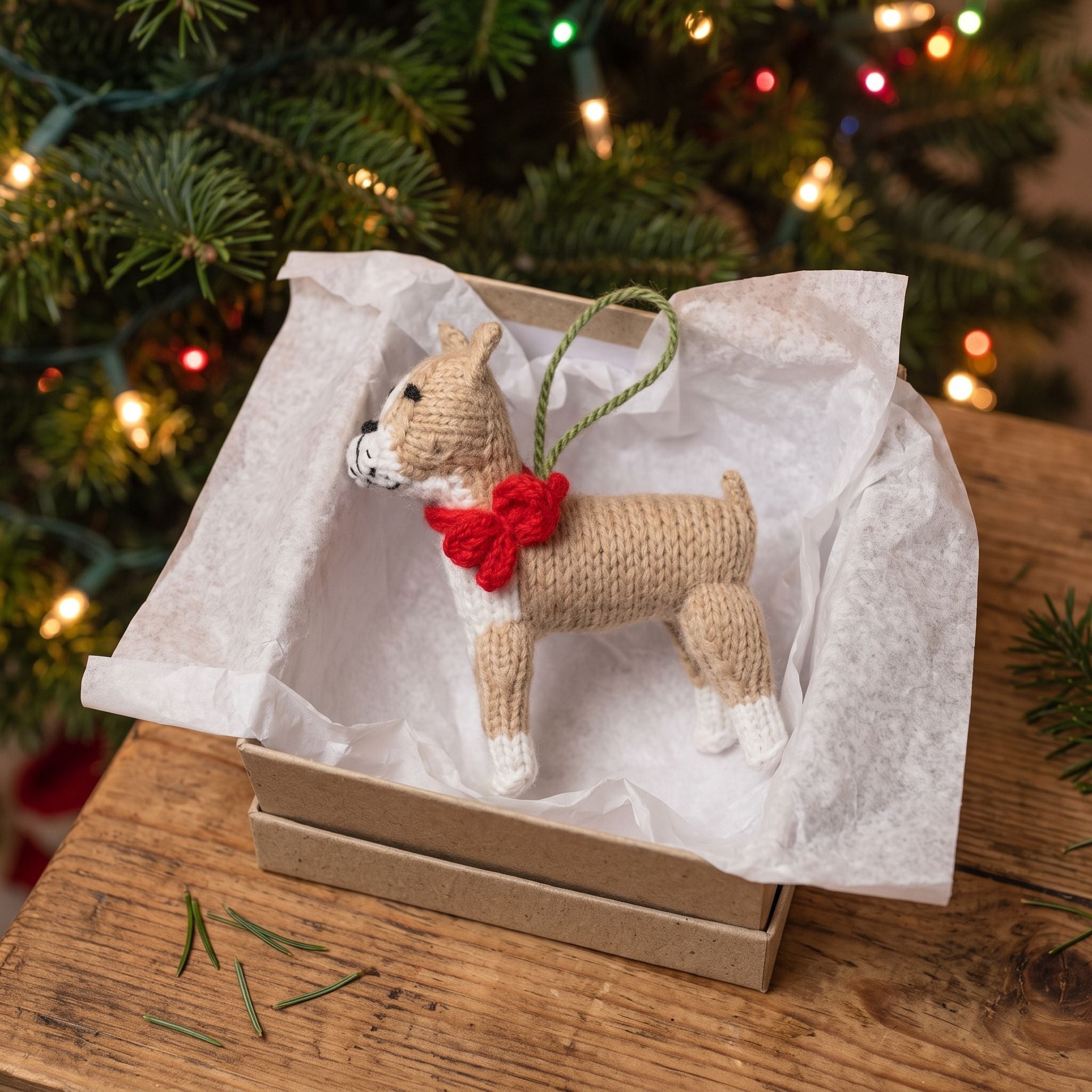Hand Knit Alpaca Wool Christmas Ornament - Boxer Dog