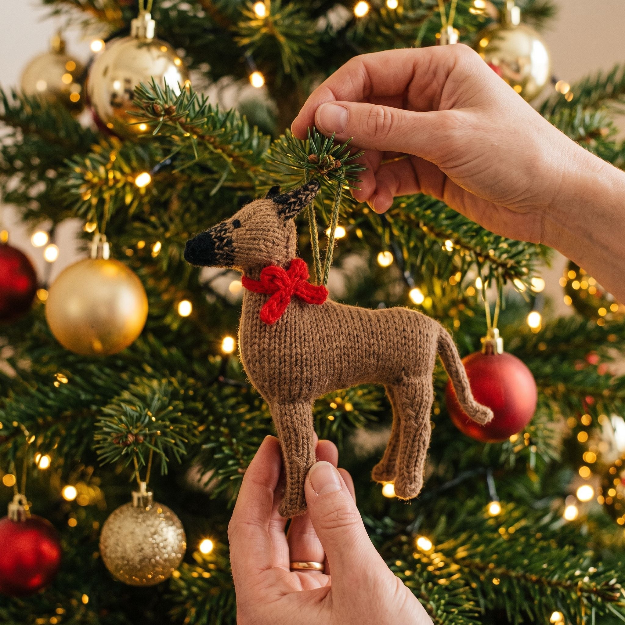 Hand Knit Alpaca Wool Christmas Ornament - Great Dane Dog