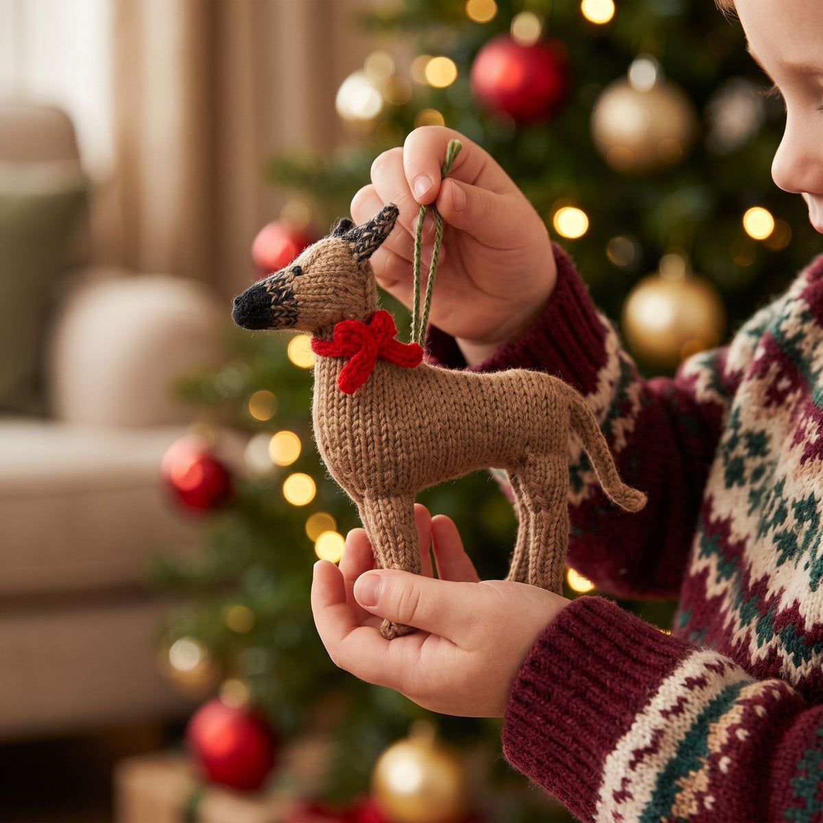 Hand Knit Alpaca Wool Christmas Ornament - Great Dane Dog