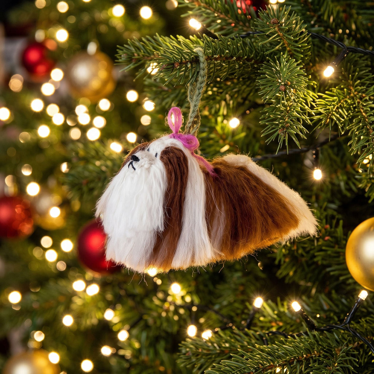 Hand Knit Alpaca Wool Christmas Ornament - Shih Tzu Dog
