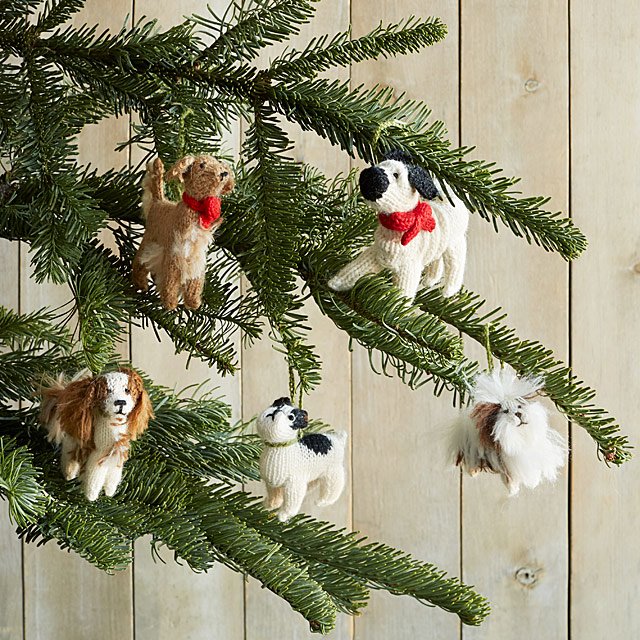Hand Knit Alpaca Wool Christmas Ornament - Pug Dog