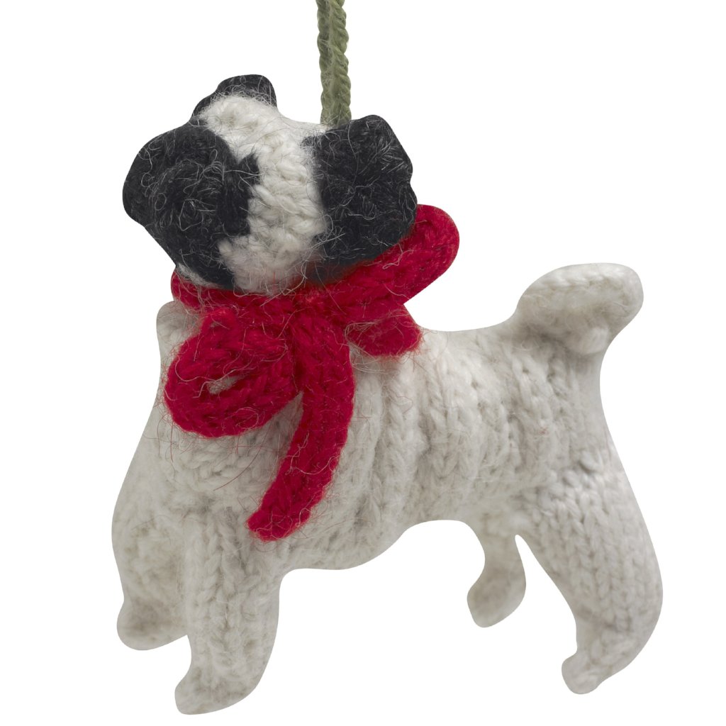 Hand Knit Alpaca Wool Christmas Ornament - Pug Dog
