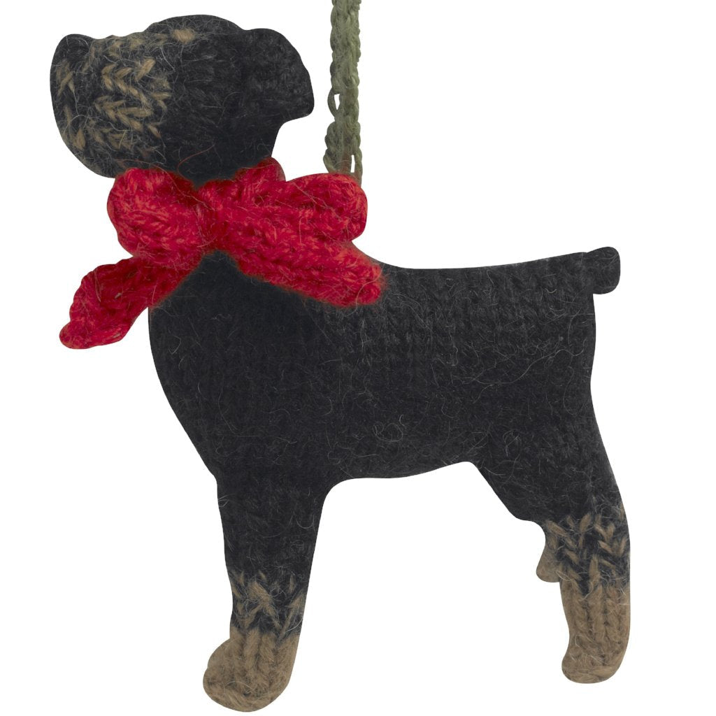 Hand Knit Alpaca Wool Christmas Ornament - Rottweiler Dog