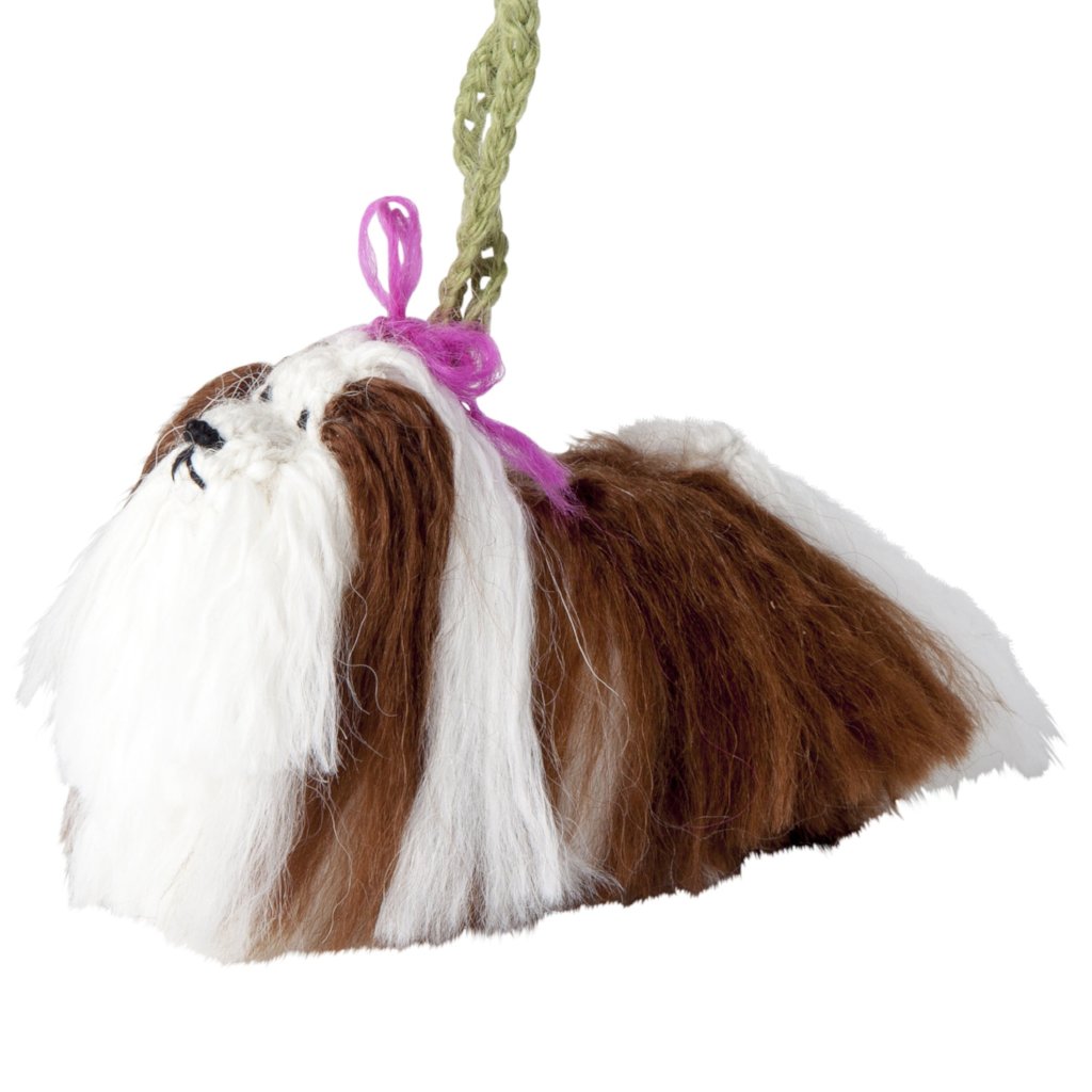 Hand Knit Alpaca Wool Christmas Ornament - Shih Tzu Dog