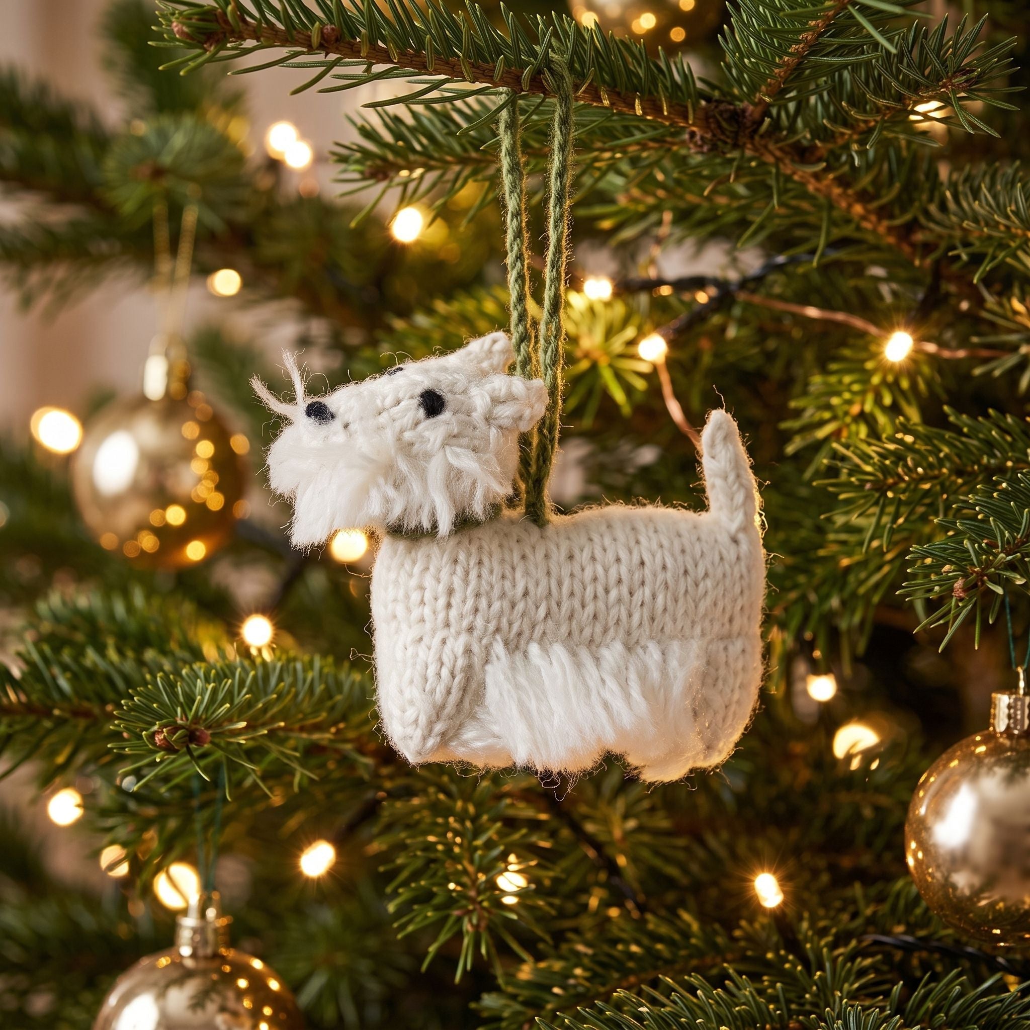 Hand Knit Alpaca Wool Christmas Ornament - Westie Dog