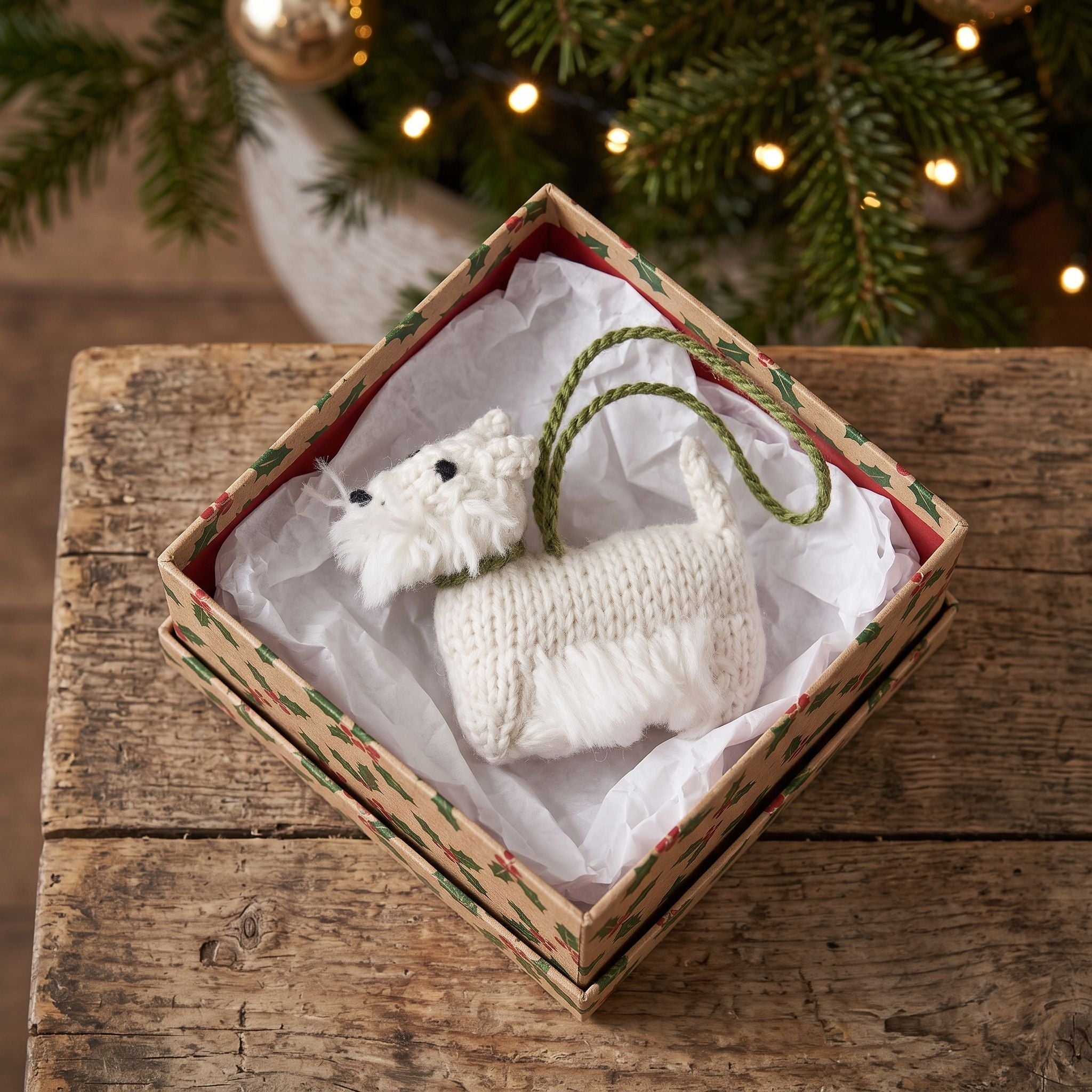 Hand Knit Alpaca Wool Christmas Ornament - Westie Dog