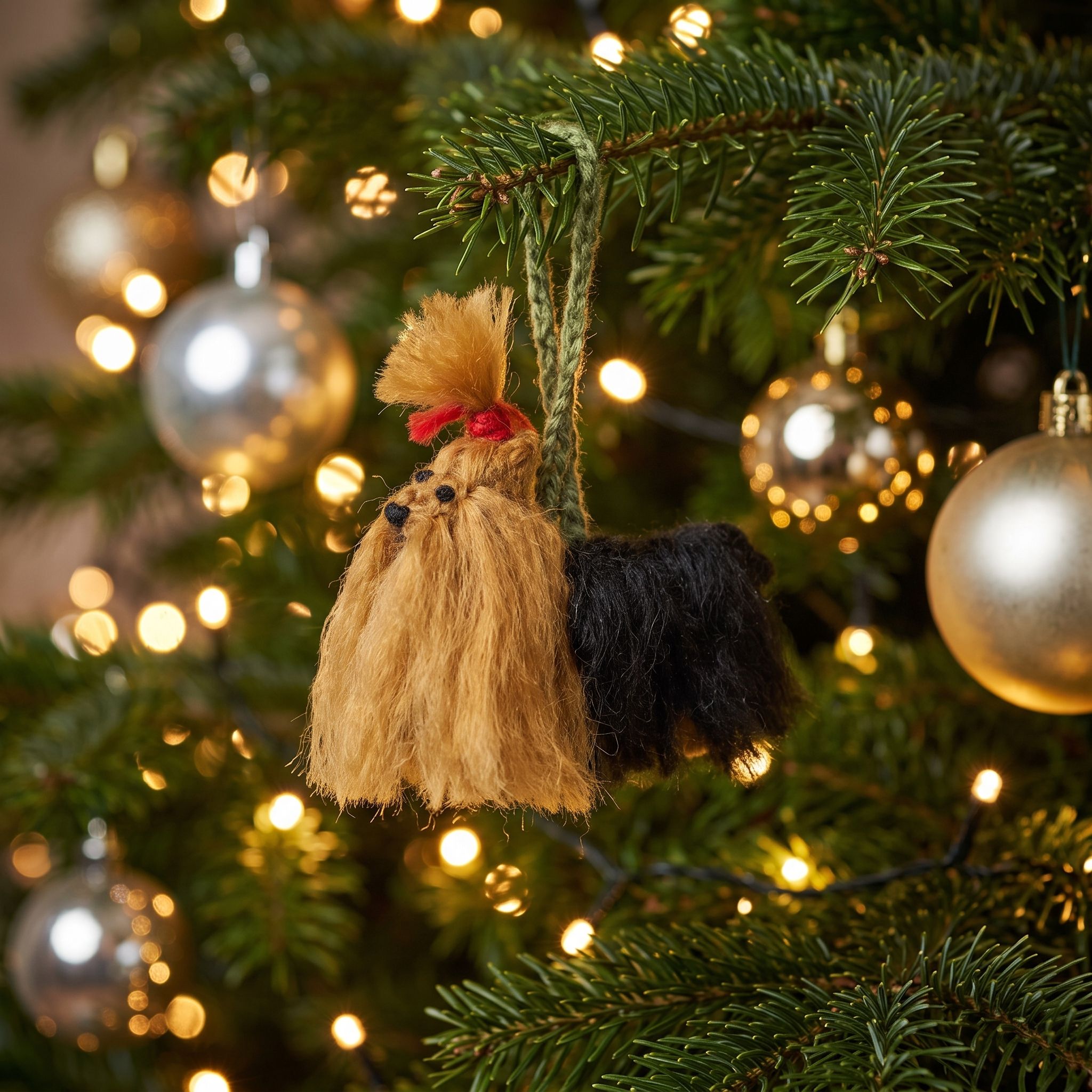 Hand Knit Alpaca Wool Christmas Ornament - Yorkie Dog