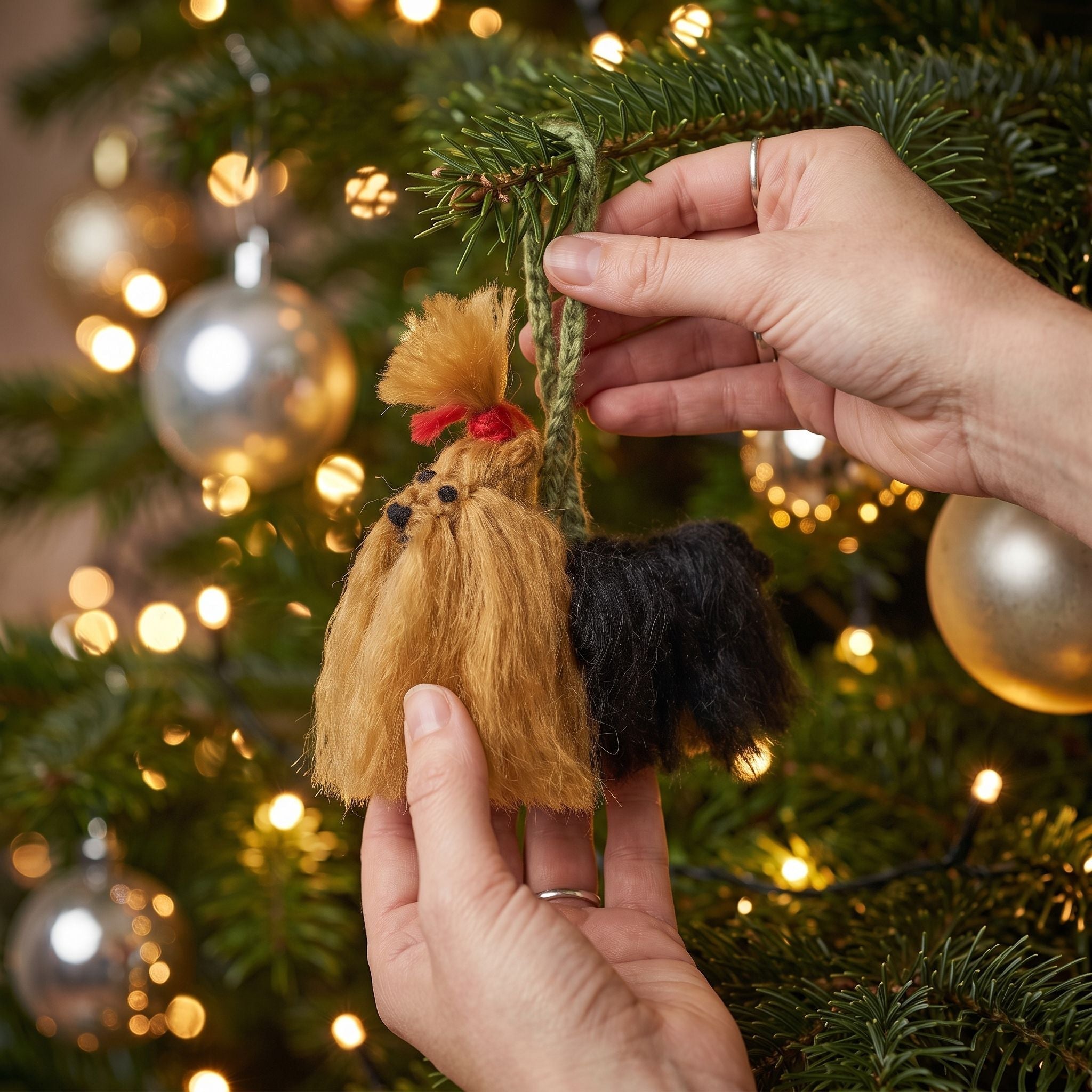 Hand Knit Alpaca Wool Christmas Ornament - Yorkie Dog