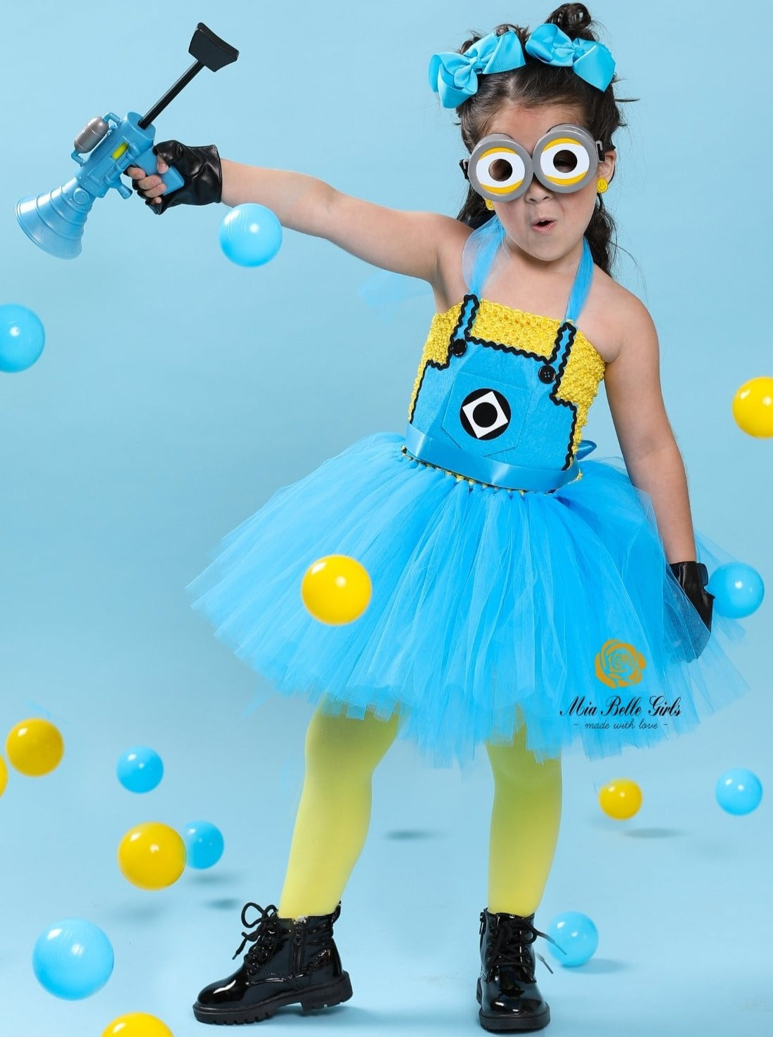 Girls Playful Yellow Minion Tutu Dress