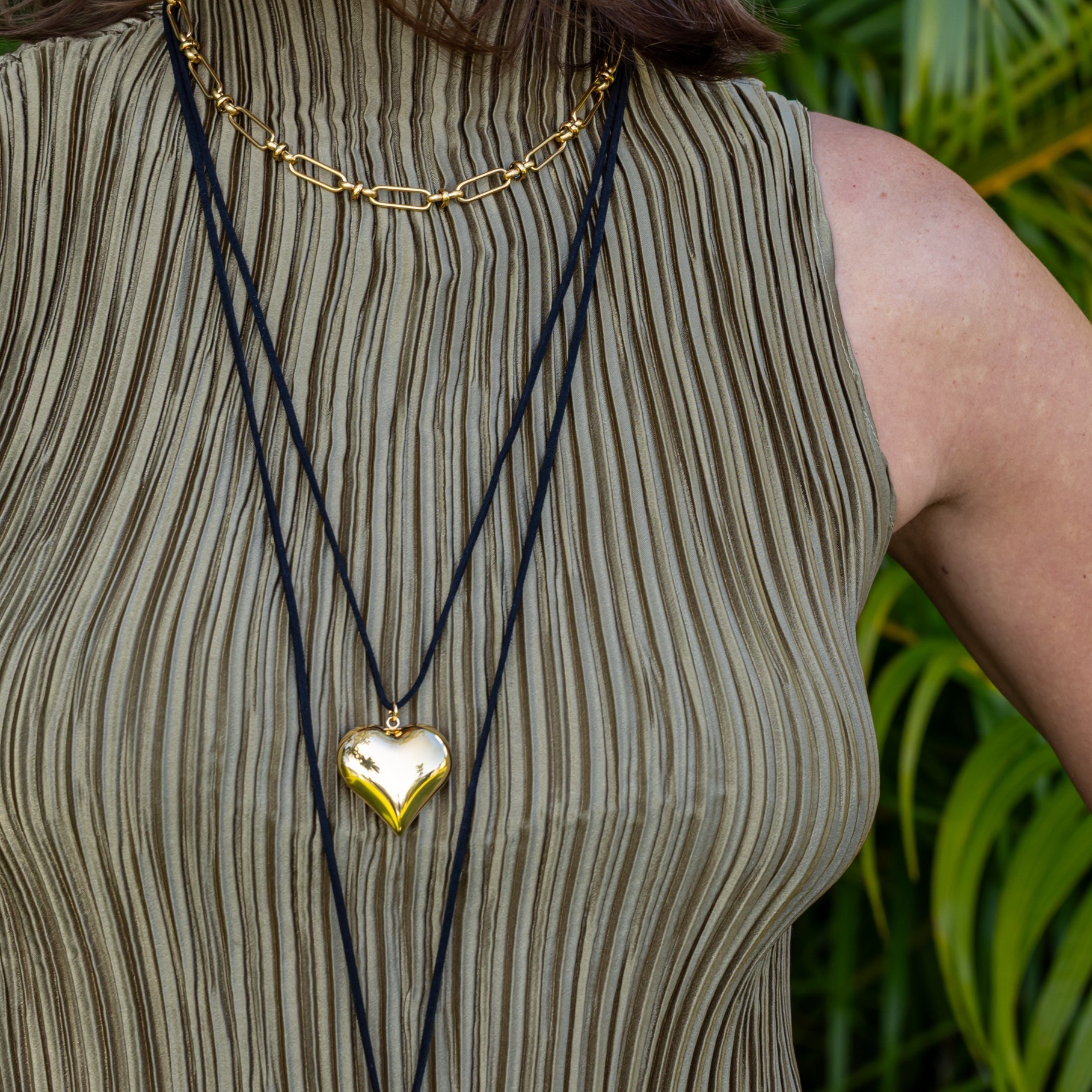 Gold Heart Suede Necklace