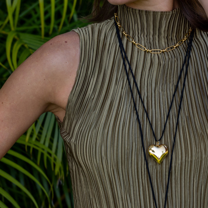 Gold Heart Suede Necklace