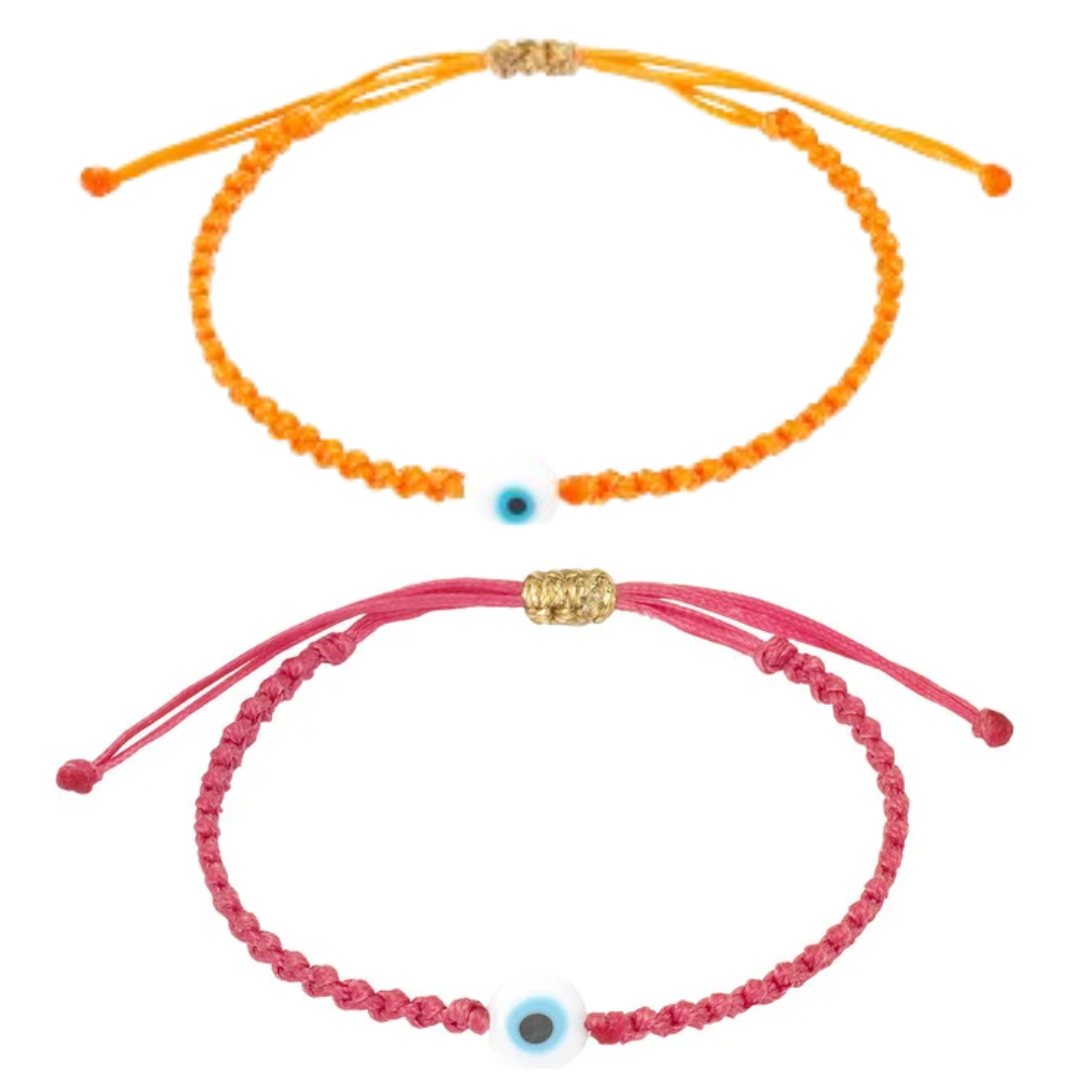 Neon Evil Eye Braided Bead Bracelet Bundle