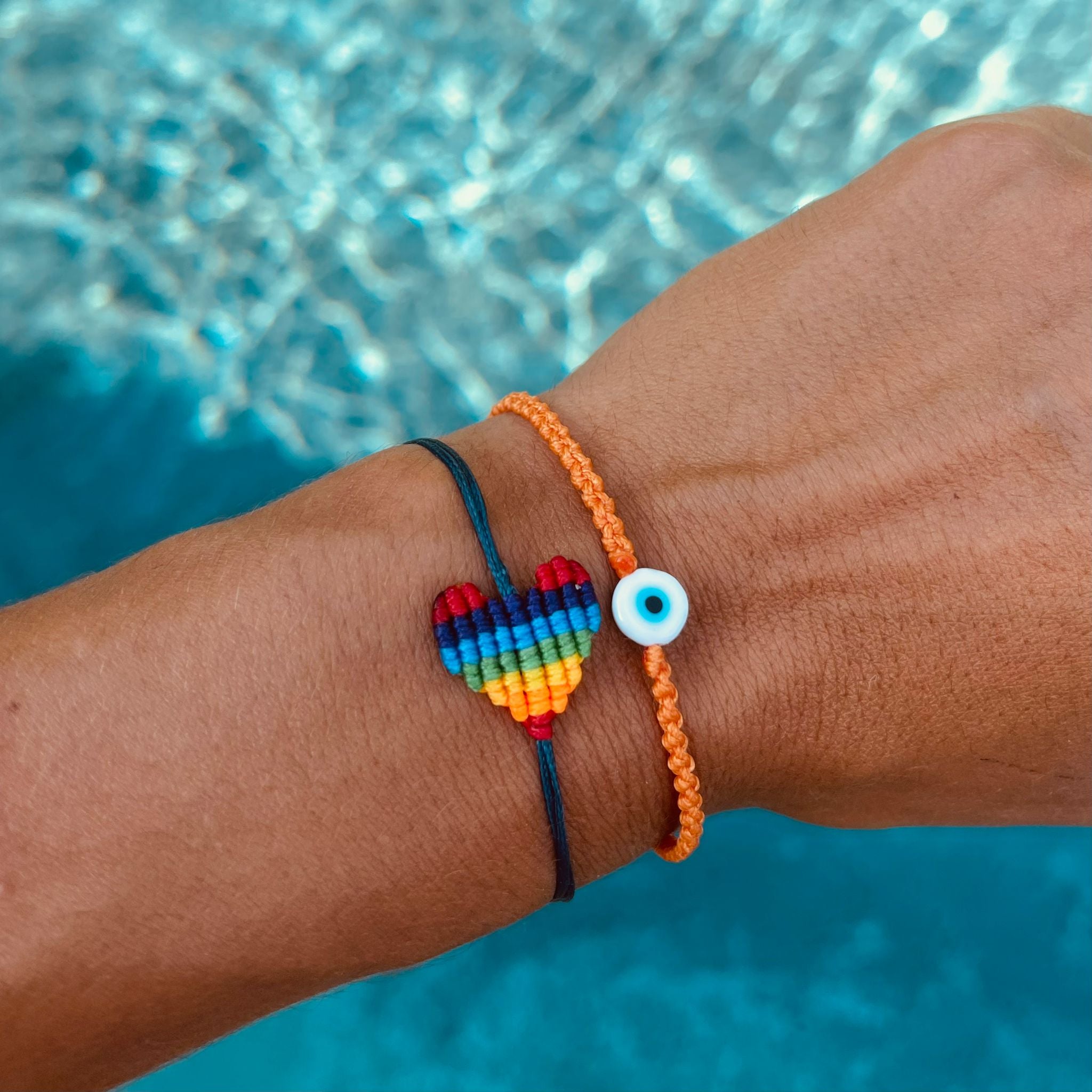 Neon Evil Eye Braided Bead Bracelet Bundle