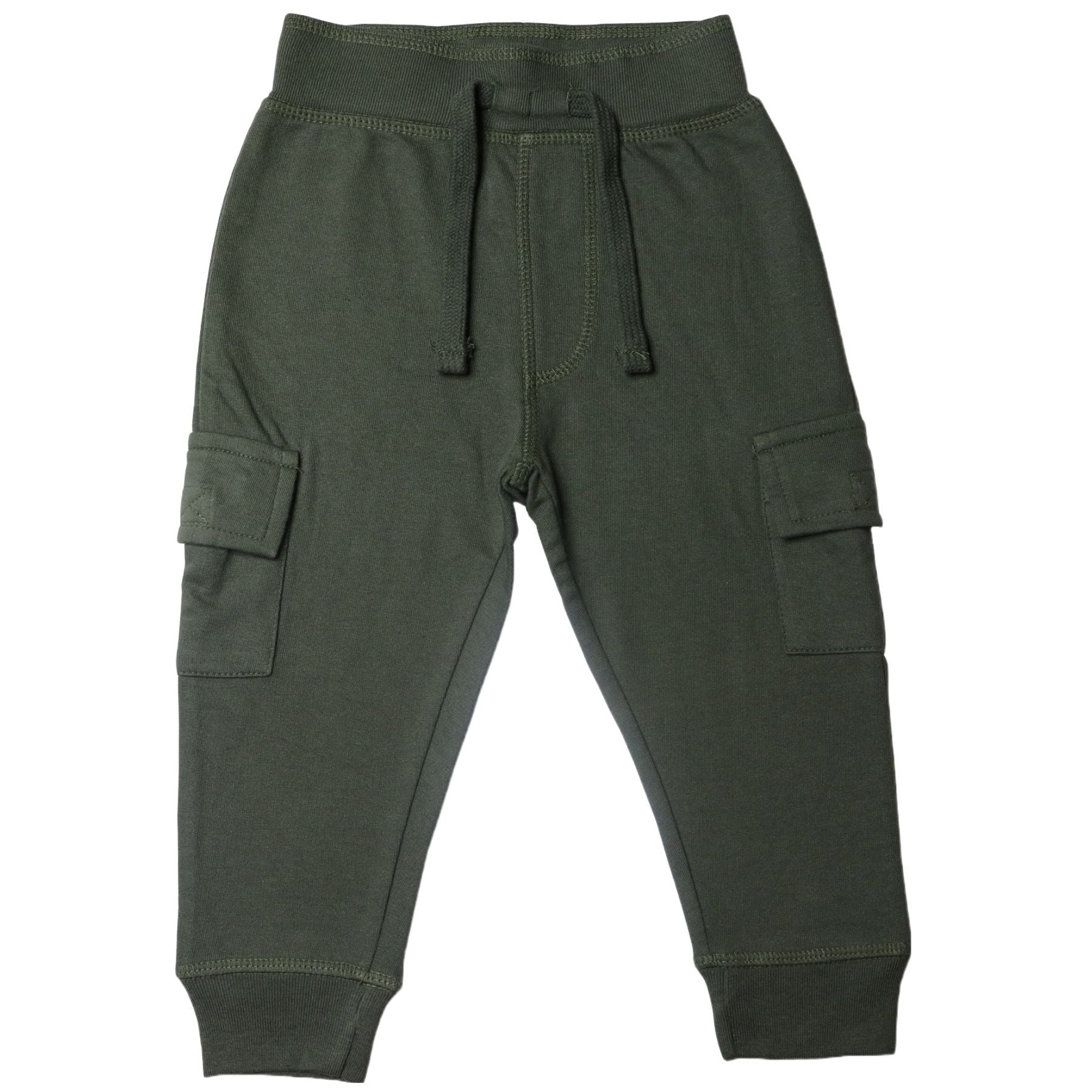 Kids Solid Pocket Joggers - Olive