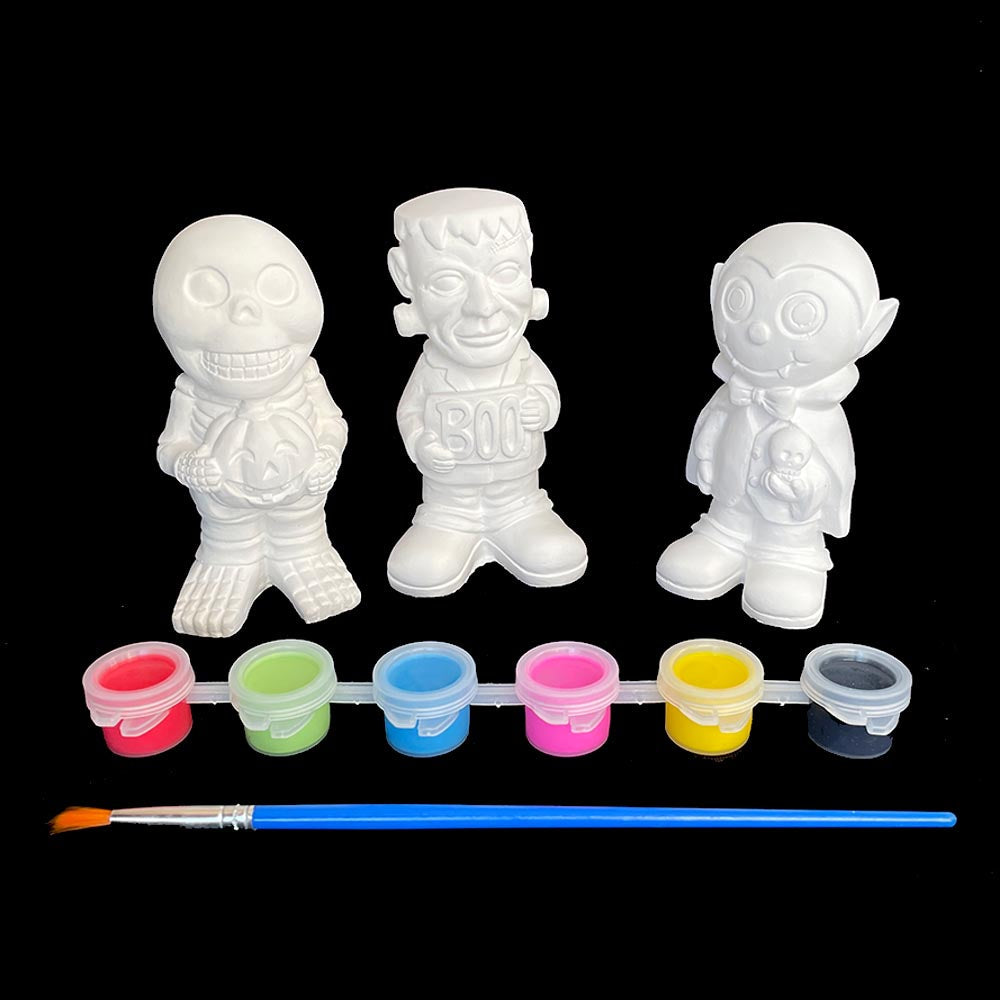Paint-your-own Halloween Plaster Figurines Kit 3ct With Paints