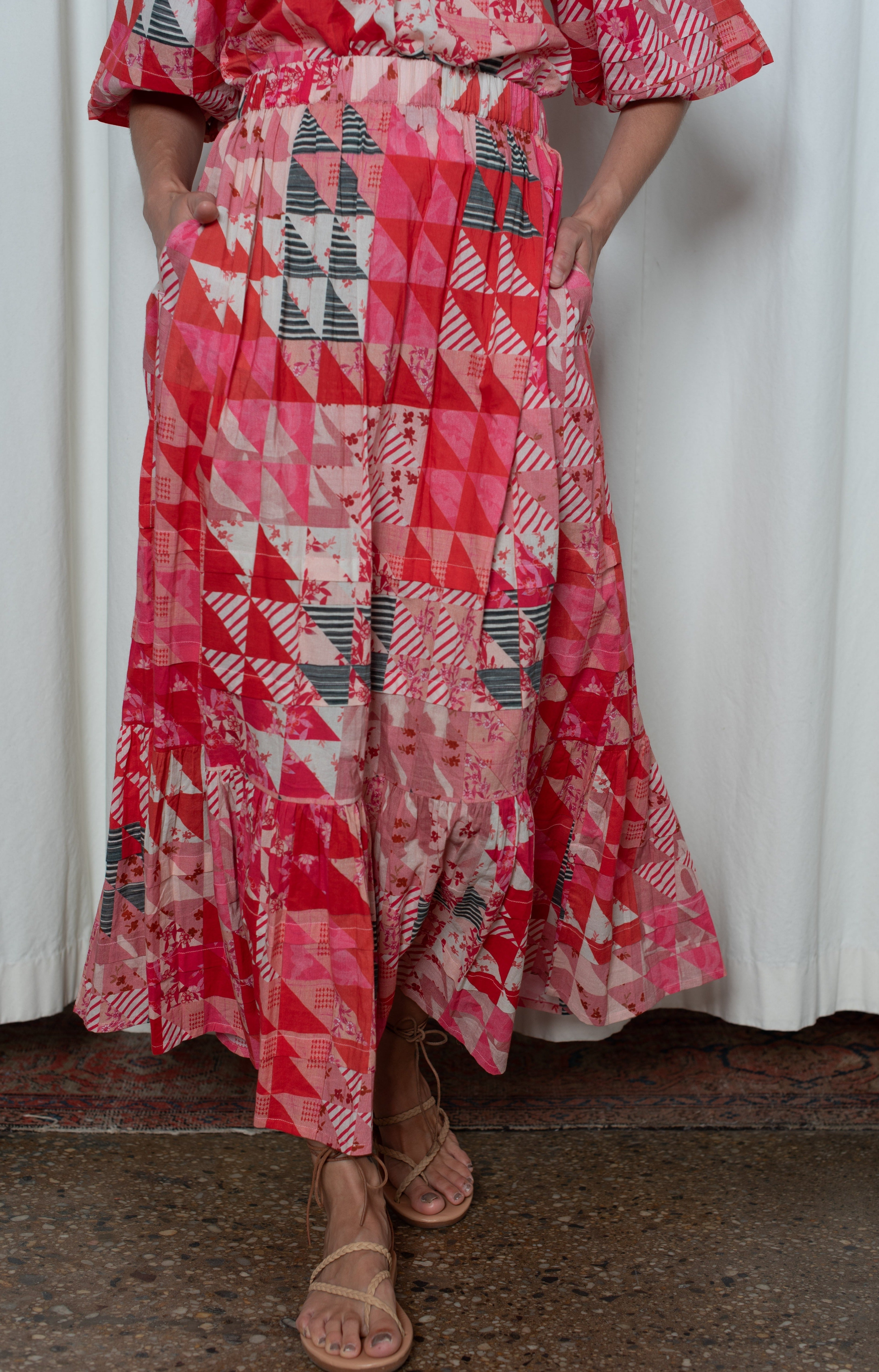 Coco Skirt Red And Pink Geo